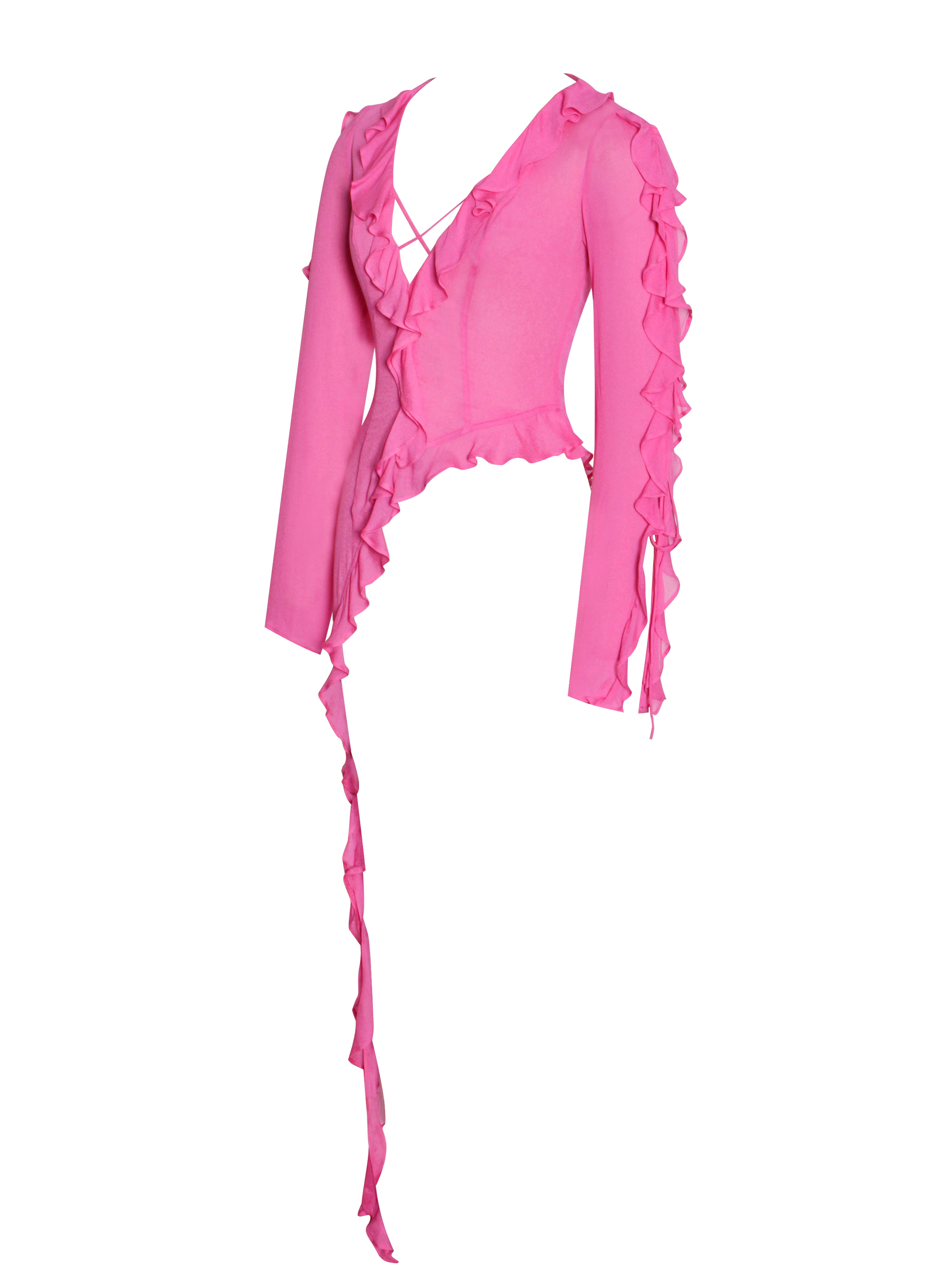 Leena Fuchsia Long Sleeve Draping Ruffle Top