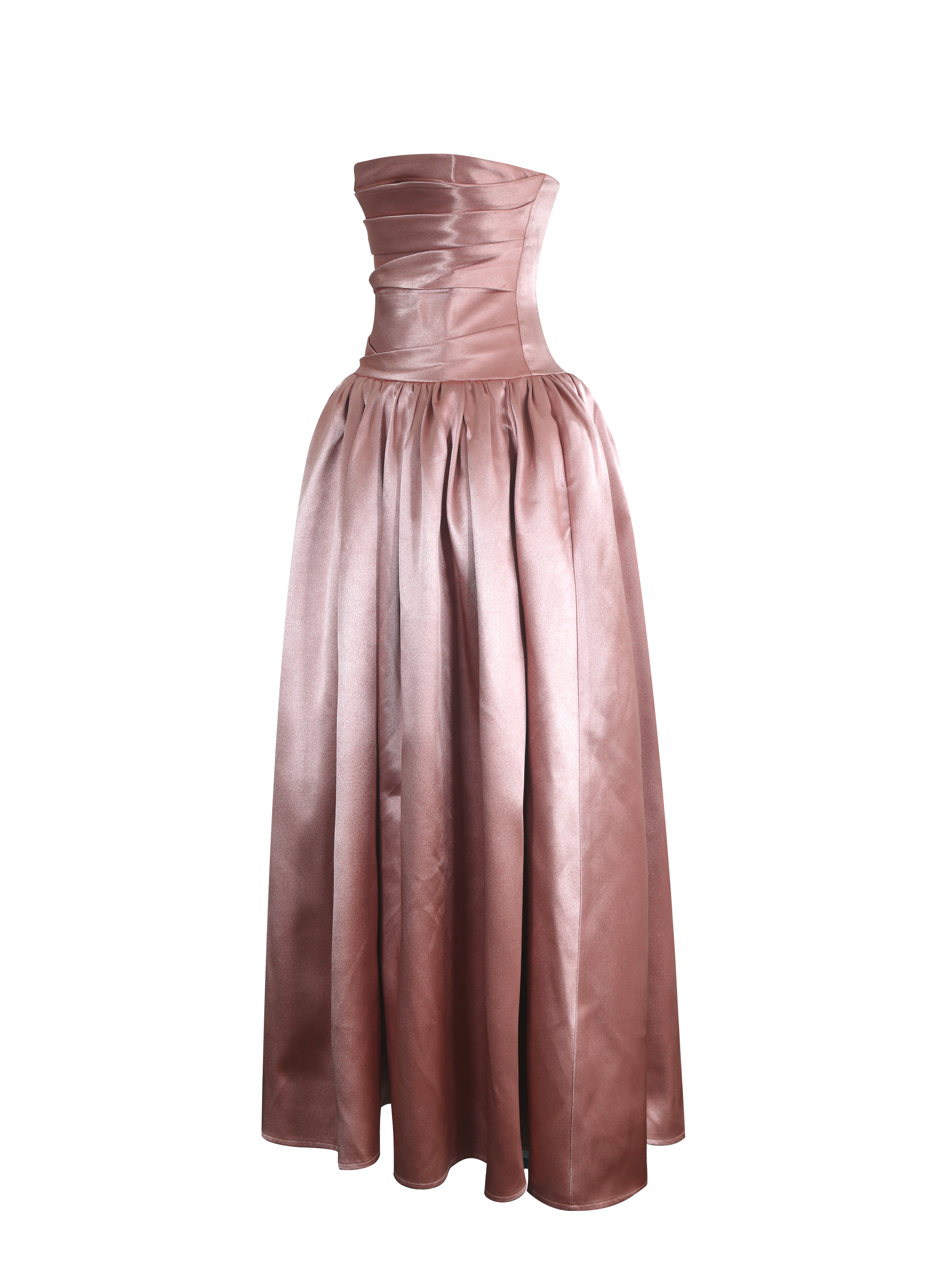 Willette Deep Rose Satin Strapless Gathered Maxi Dress