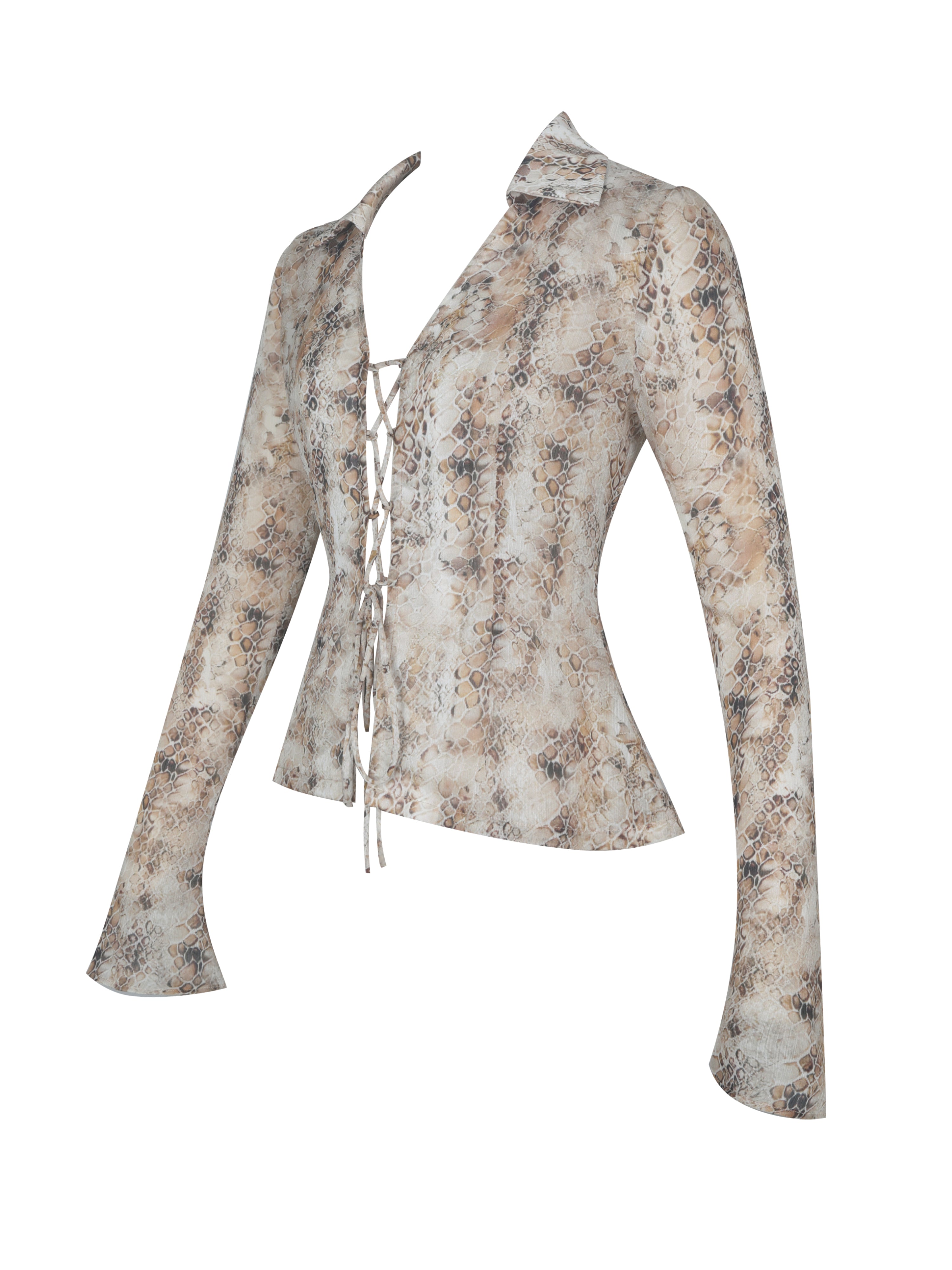 Umara Tan Reptile Print Chiffon Tie-Front Top