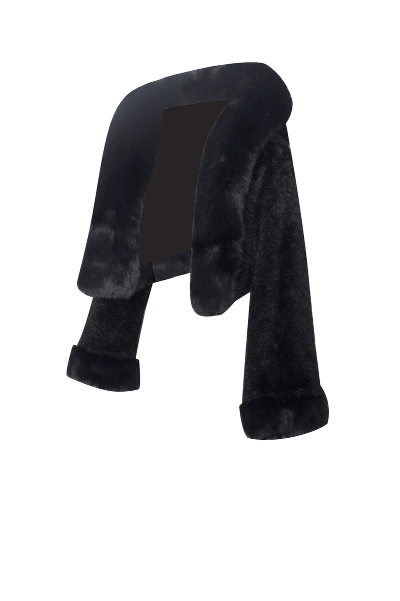 Kali Black Cropped Faux Fur Jacket With Hood