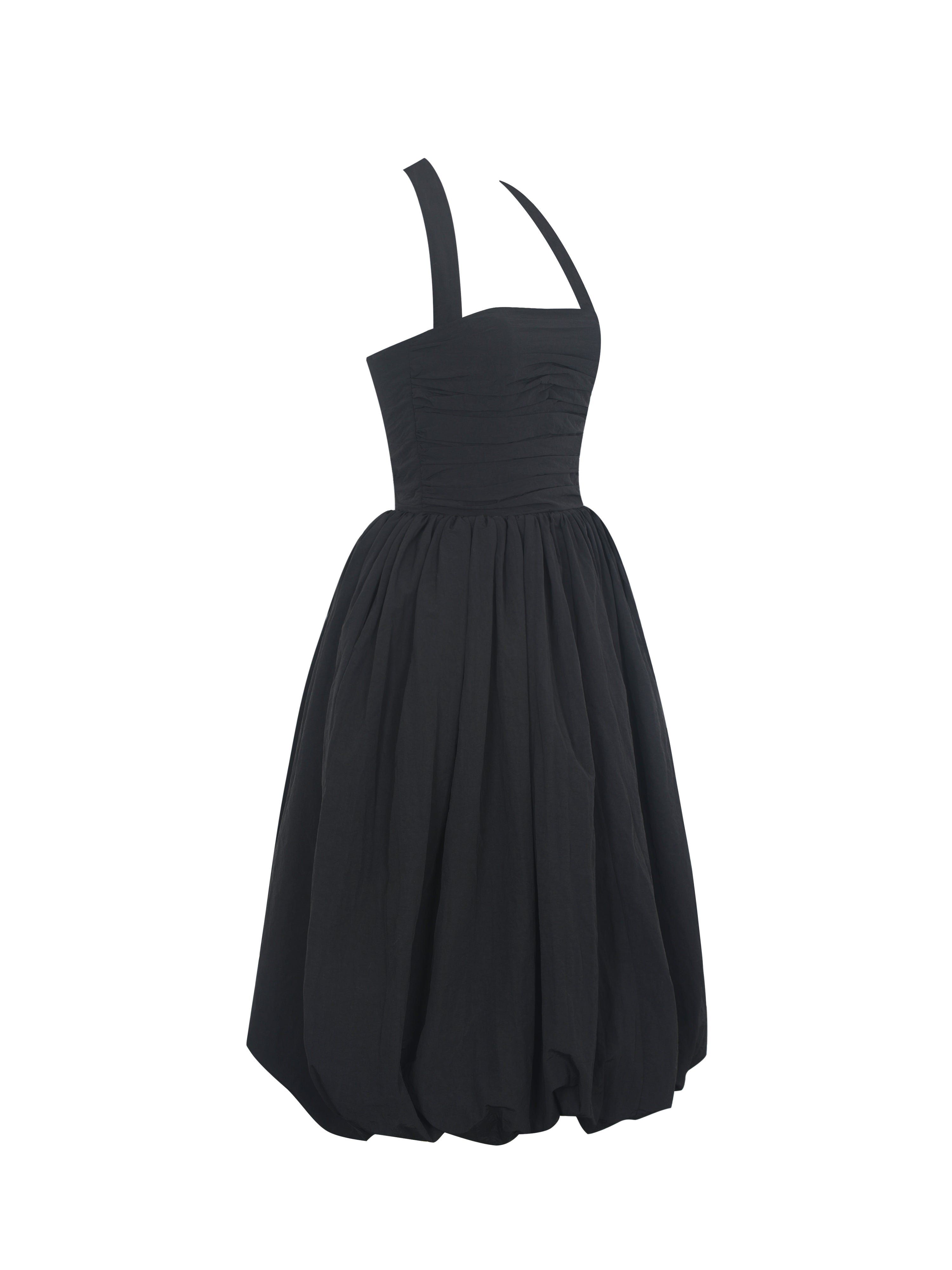 Veradis Black Taffeta Halter Bubble-Hem Midi Dress