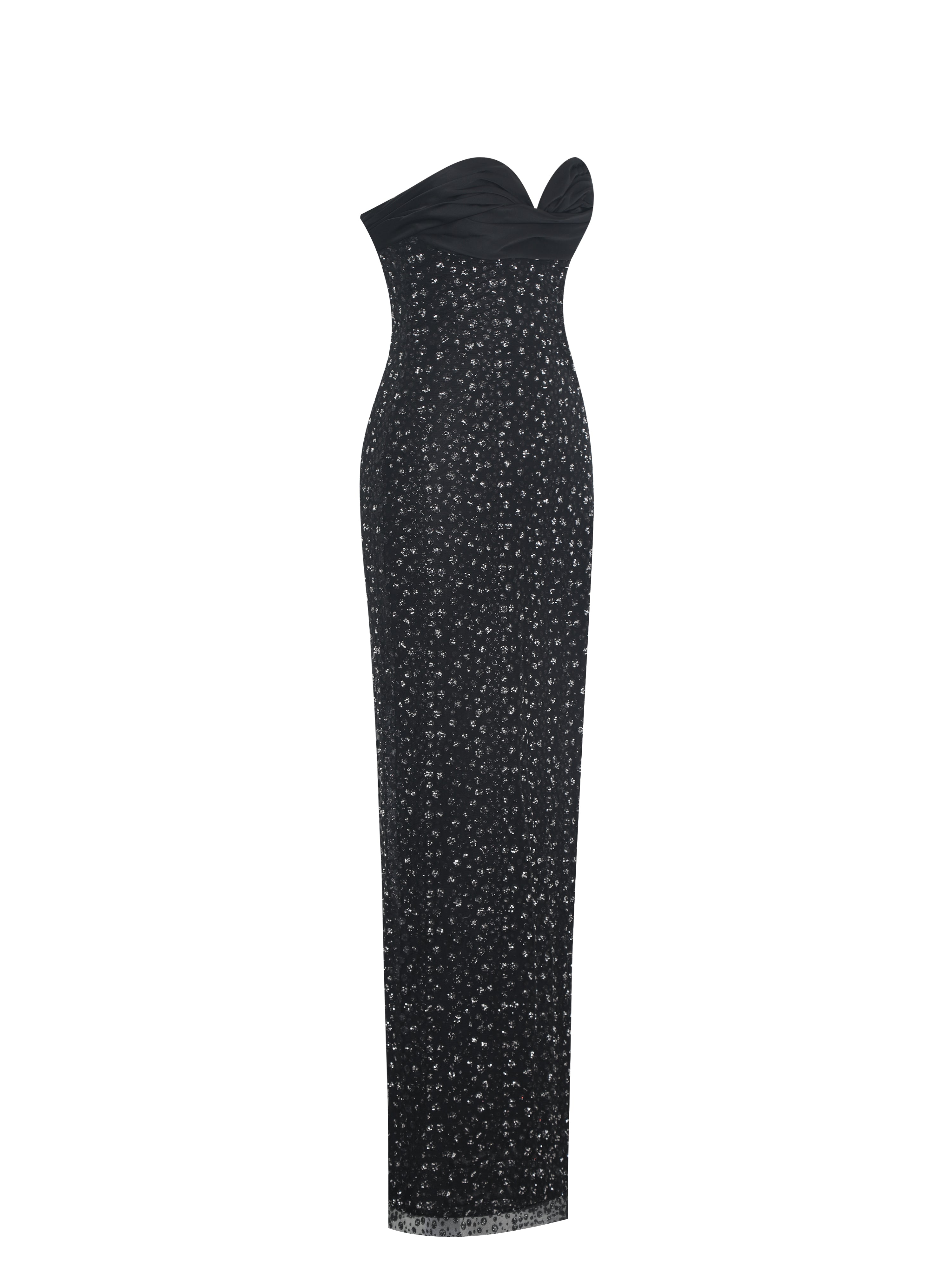 Preslie Black Satin & Crystal Mesh Sheath Maxi Dress