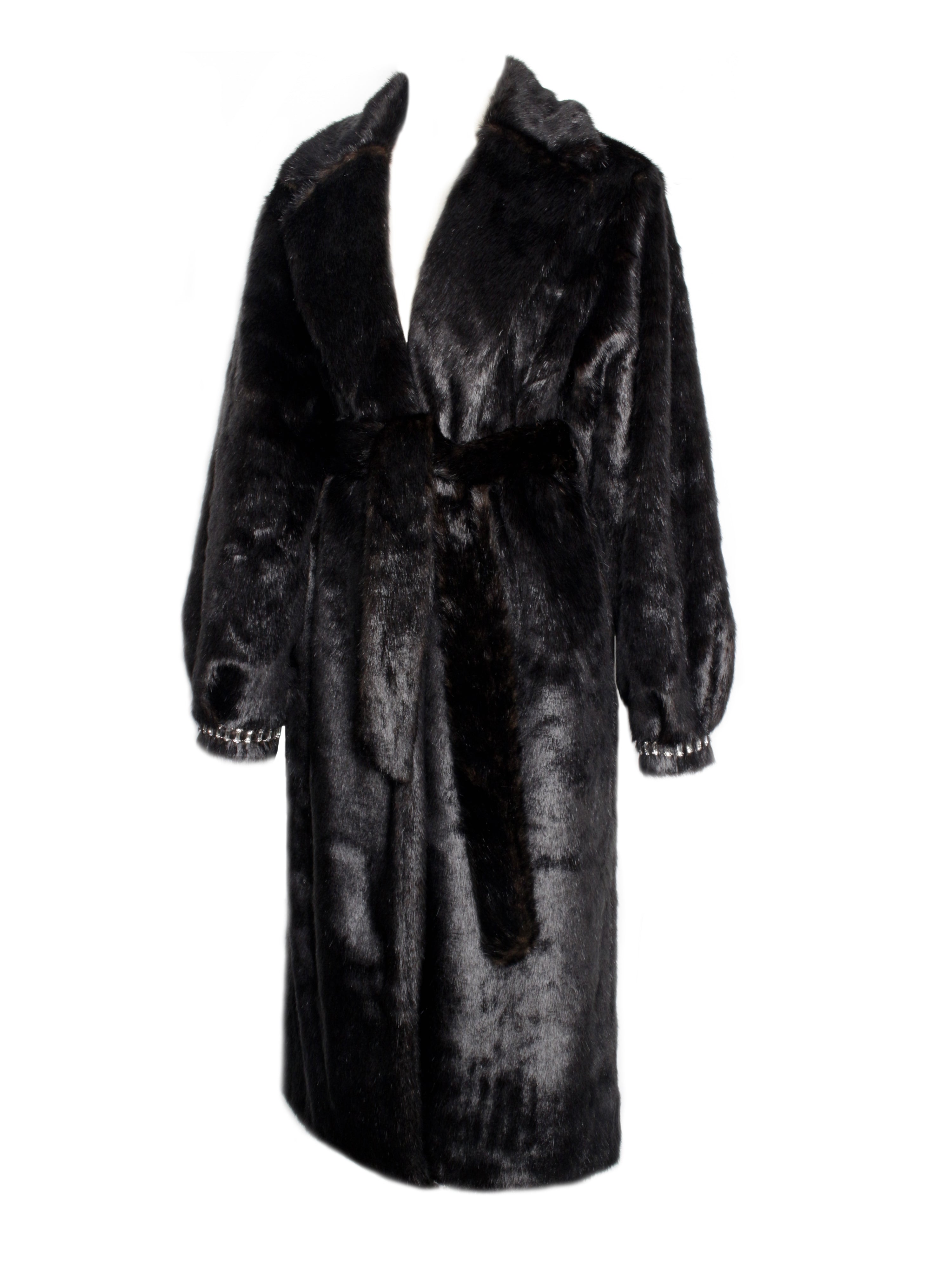 Yahia Black Vegan Long Faux Mink Coat