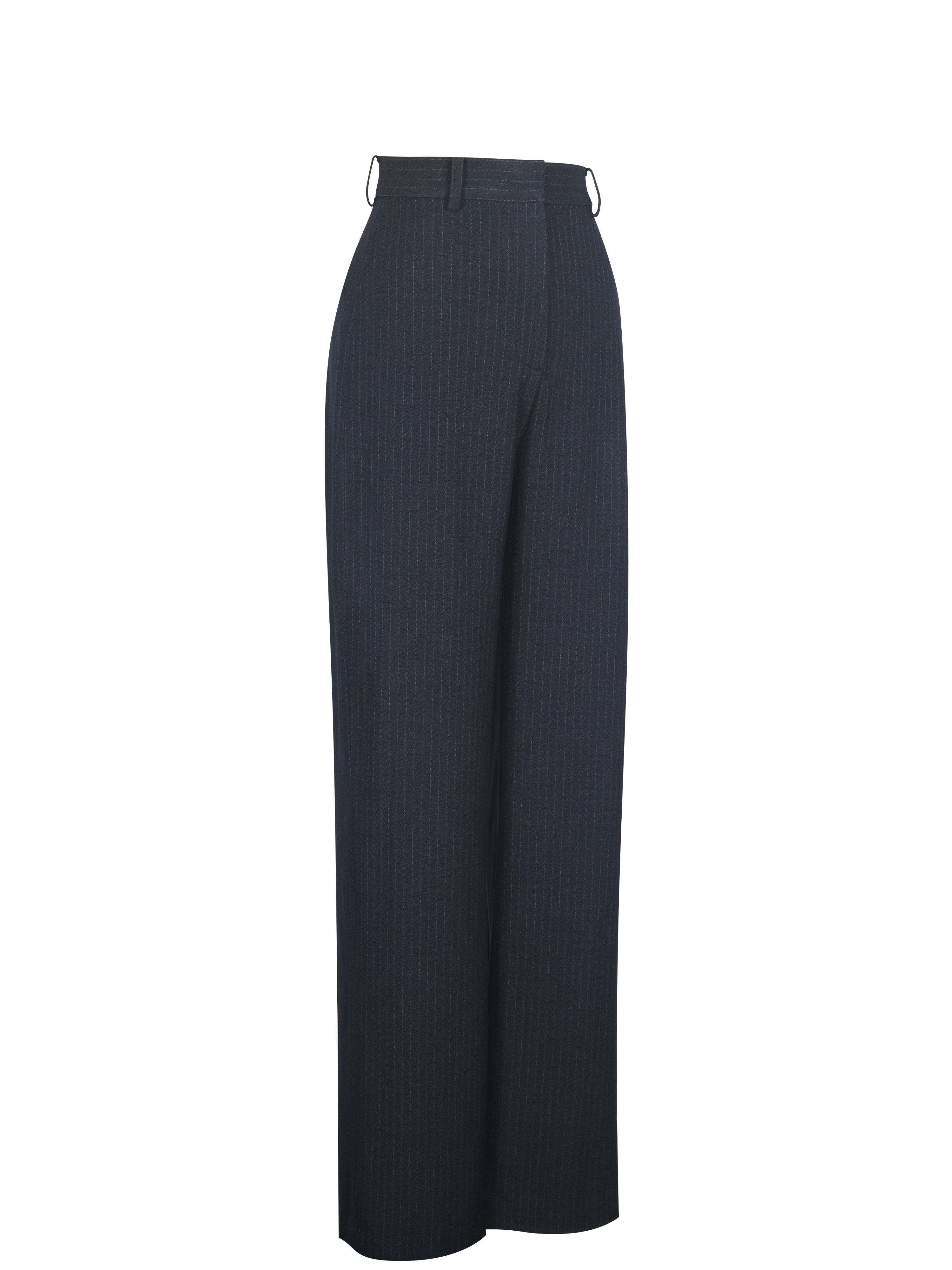Quinnie Navy Striped High-Waisted Straight Leg Pant