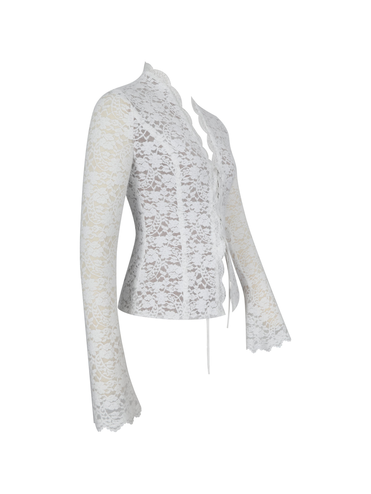 Prynn White Brushed Lace Front-Tie Top