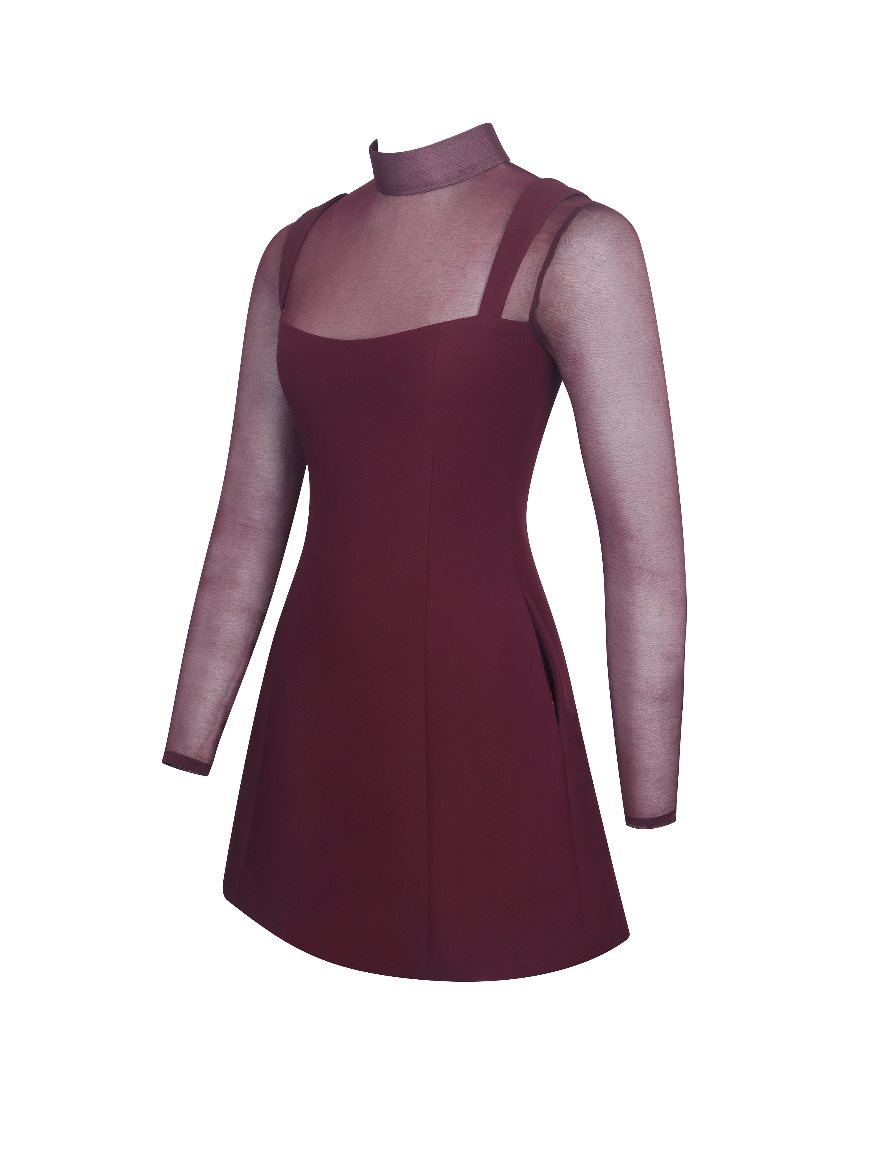 Natasha Burgundy Faux Two-Piece Turtleneck Mini Dress