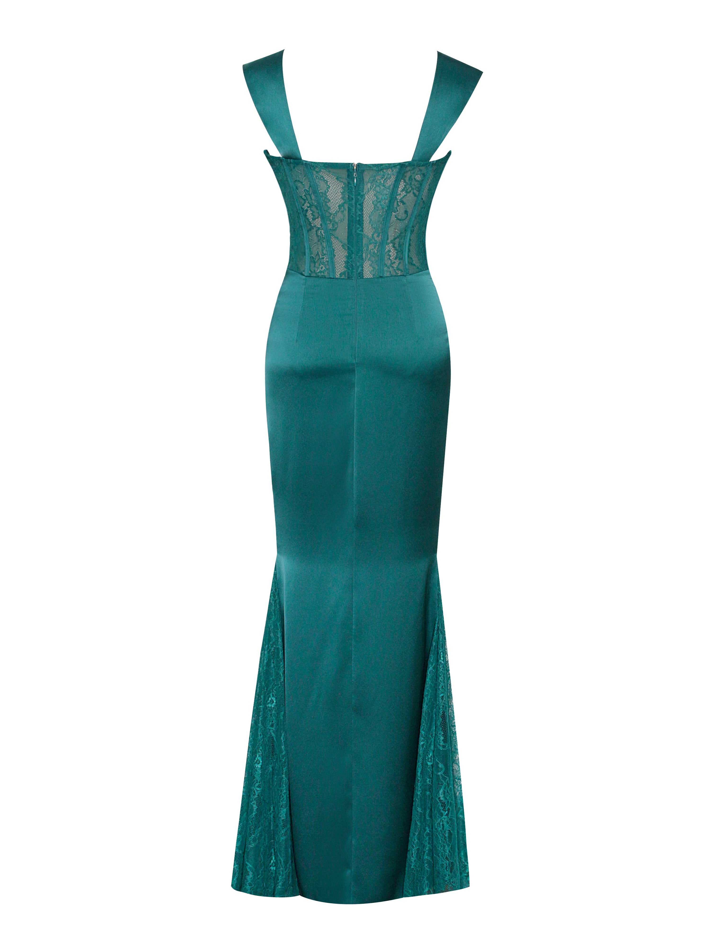Callista Teal Satin Lace Corset Maxi Dress Callista Teal Satin Lace Corset Maxi Dress