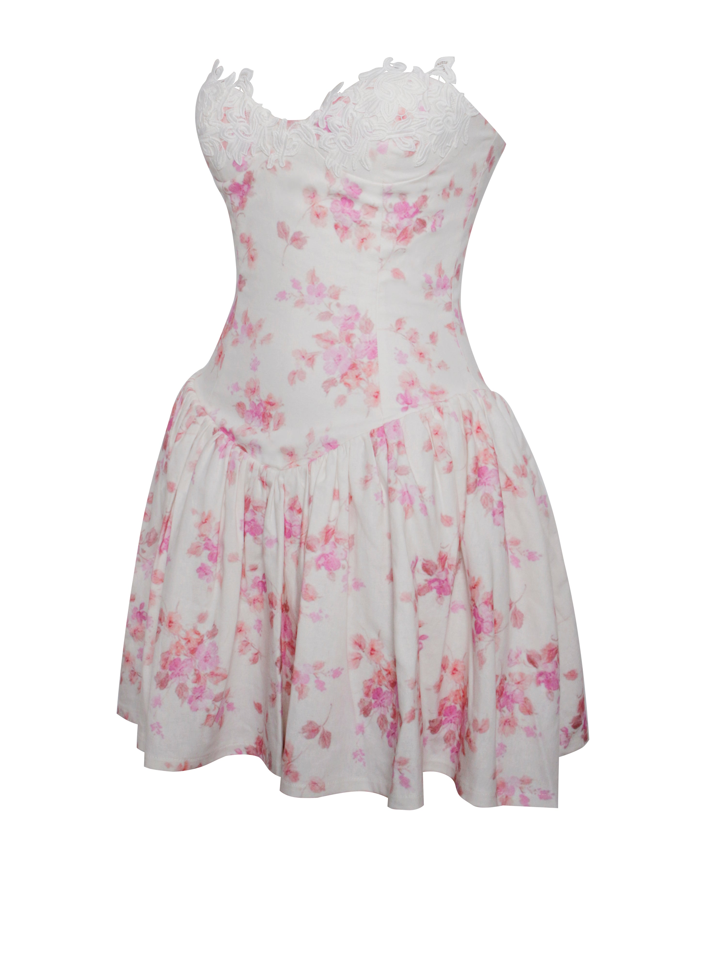 Samara Floral Drop Waist Linen Corset Puffy Mini Dress