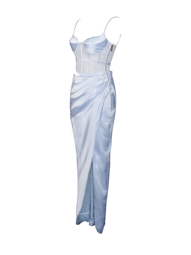 Addison Baby Blue Corset Cutout Satin Gown