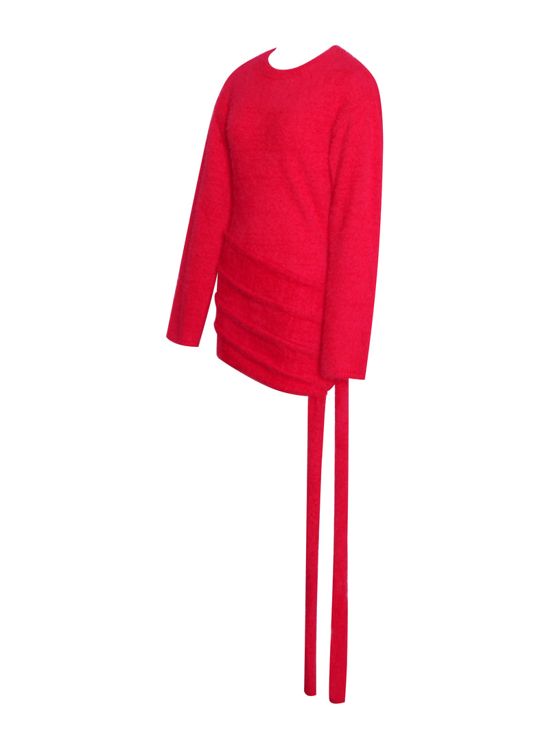 Ralph Lauren Crochet Long-Sleeve Sweater Day Dress in Poppy Red