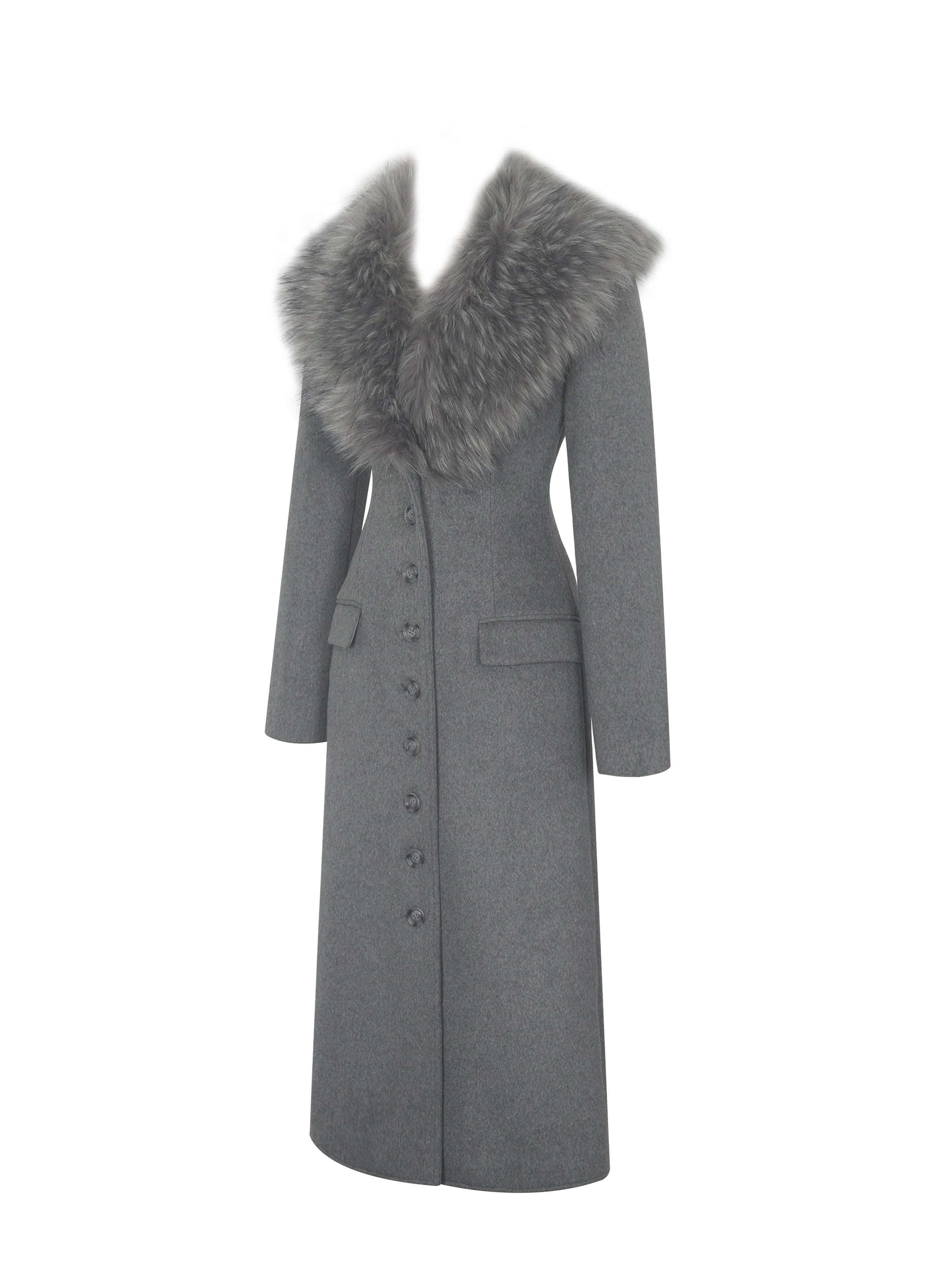 Faye Grey Wool Blend Single-Breasted Coat with Removable