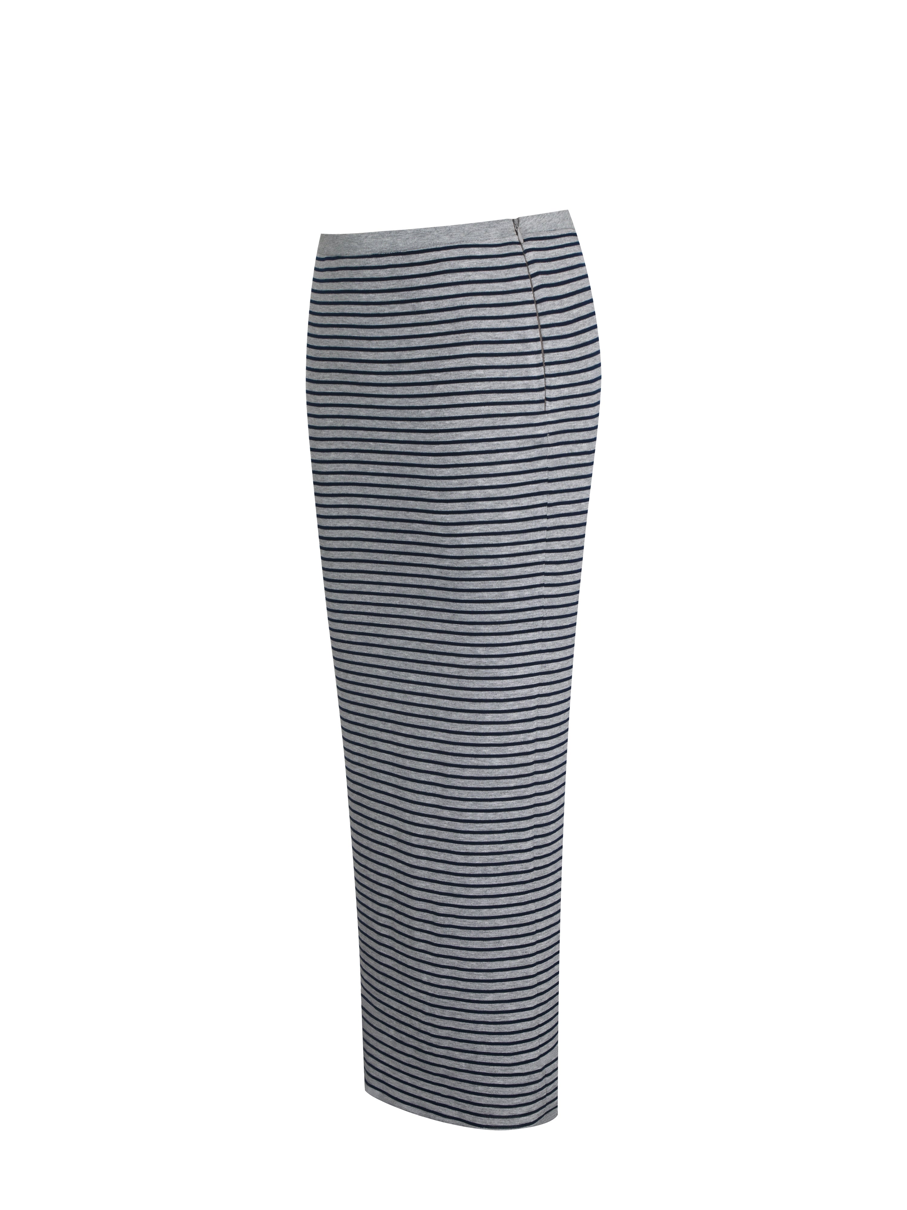 Westlyn Grey & Navy Lyocell Jersey Striped Midi Skirt