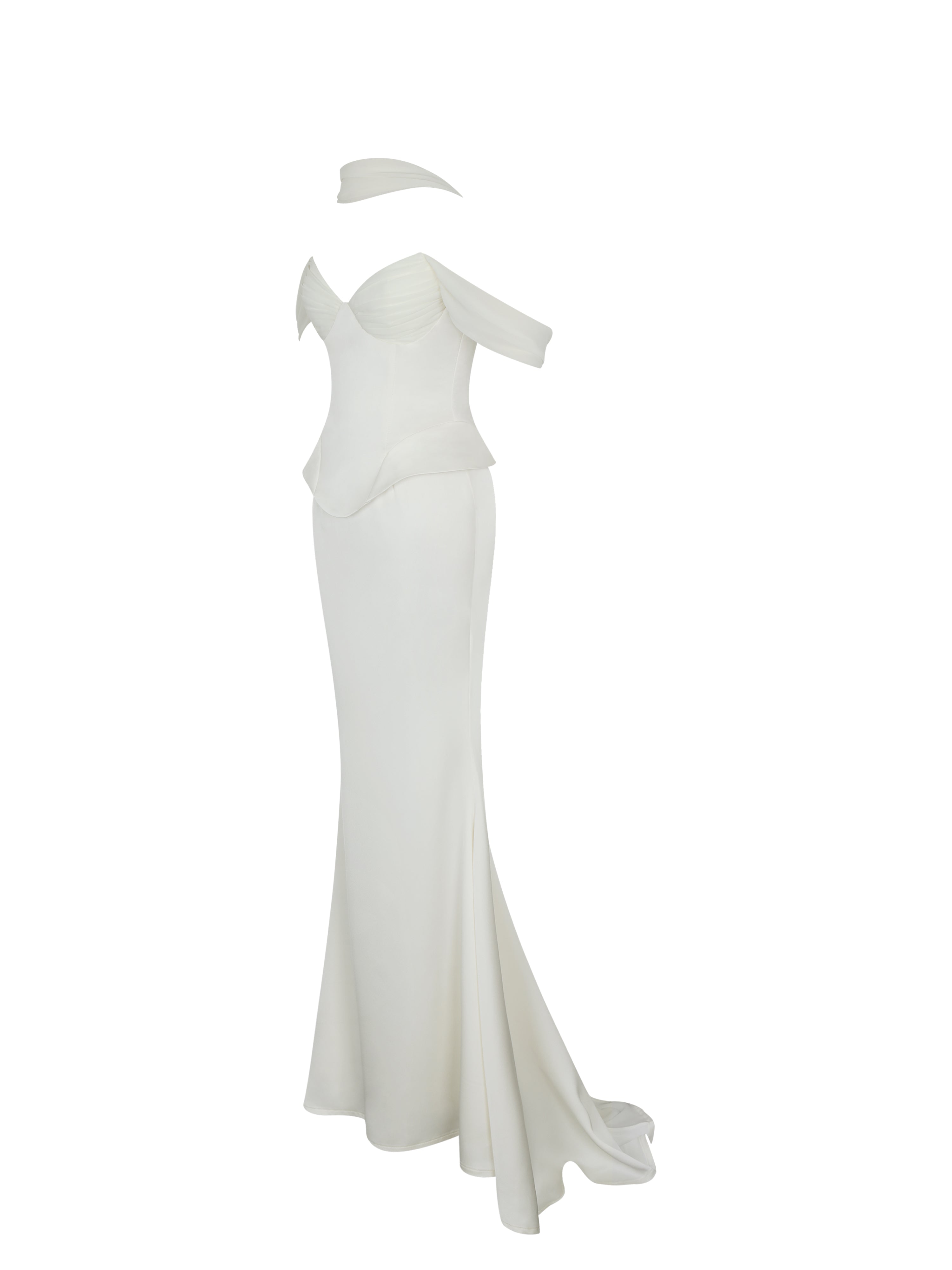 Jessalyn Ivory Sweetheart Peplum Mermaid Wedding Dress with Chiffon Scarf