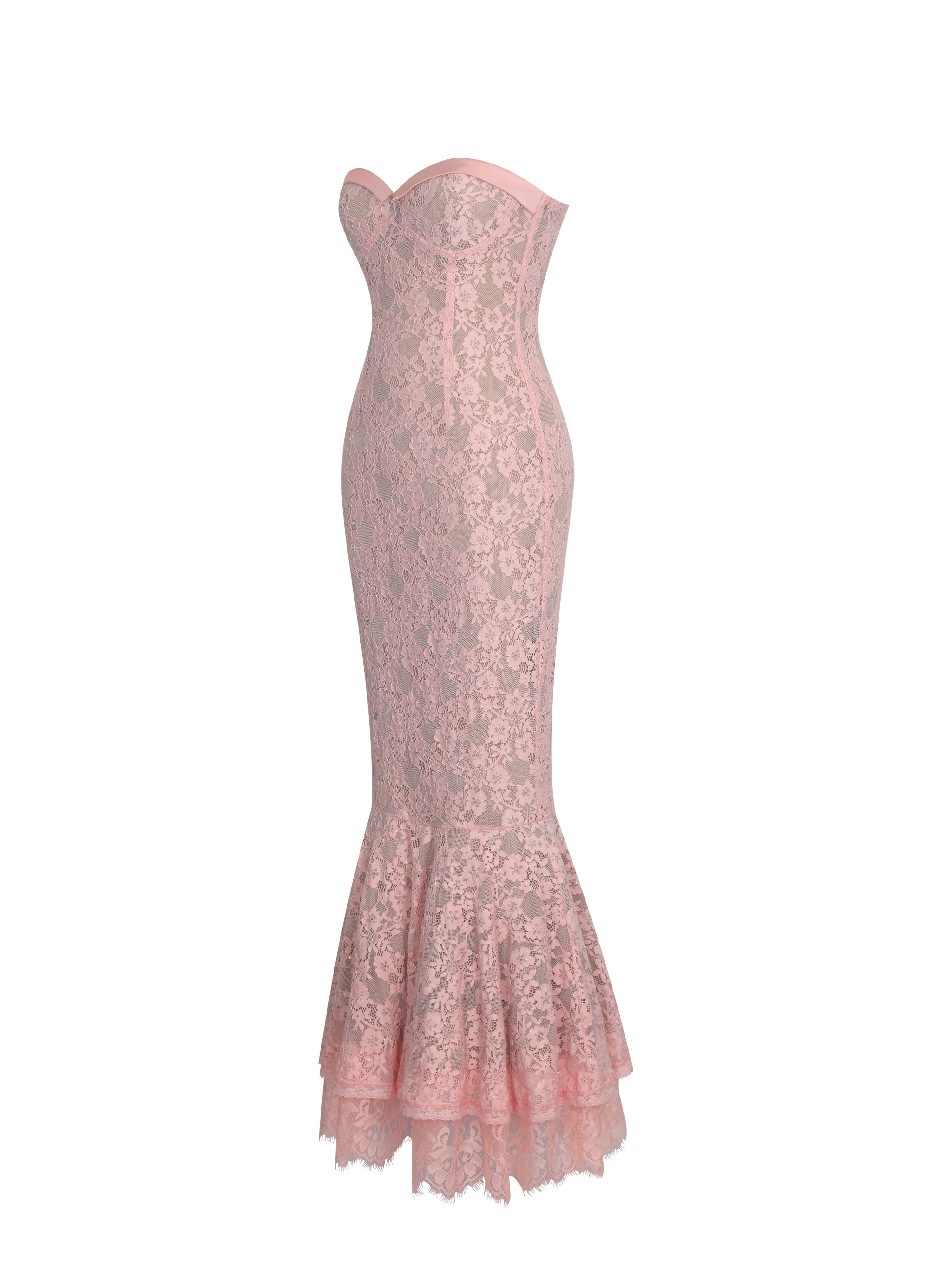 Rosalyn Pink Lace Sweetheart Maxi Mermaid Dress