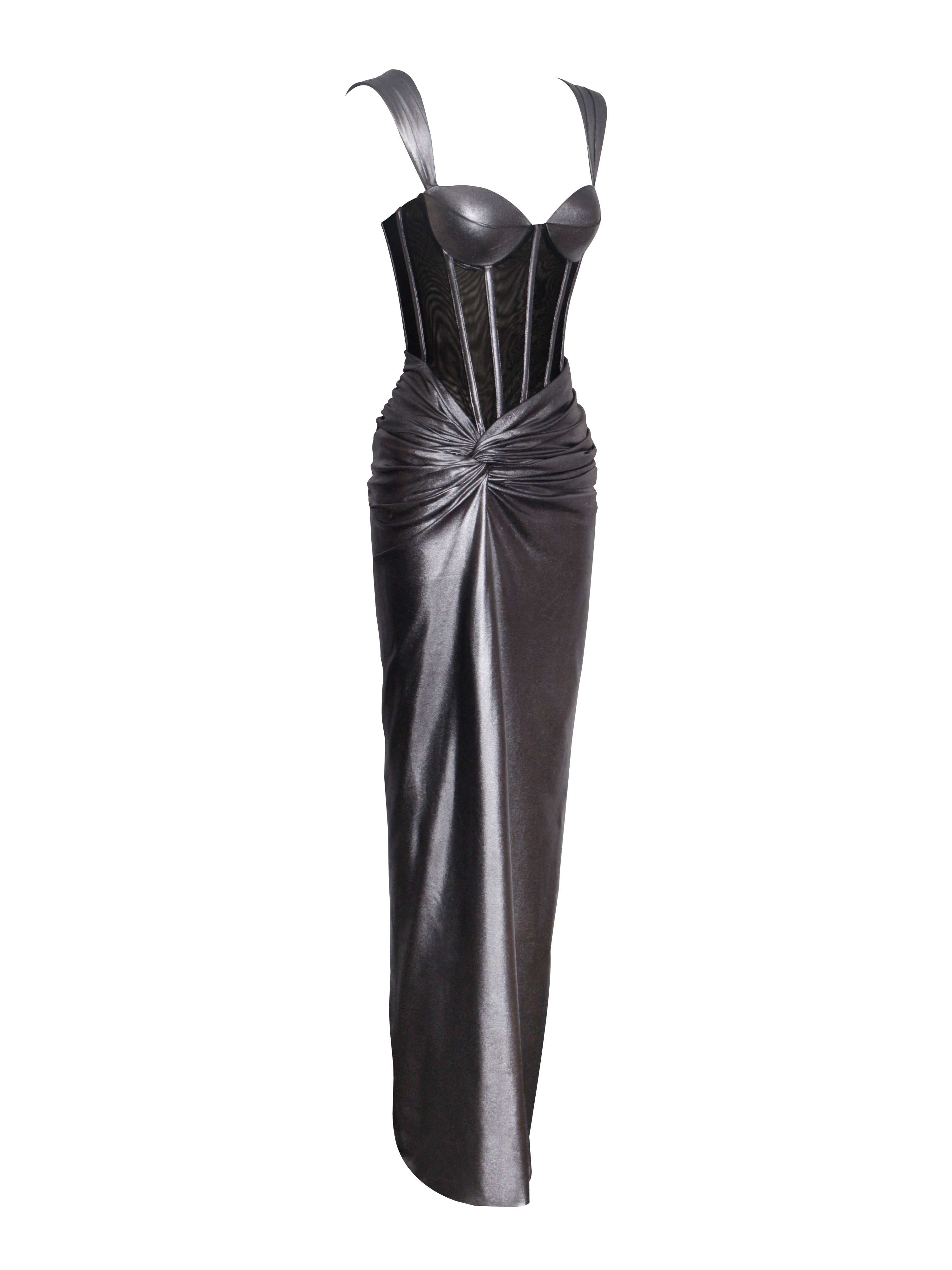 Odessa Silver Metallic Corset Maxi Dress Odessa Silver Metallic Corset Maxi Dress