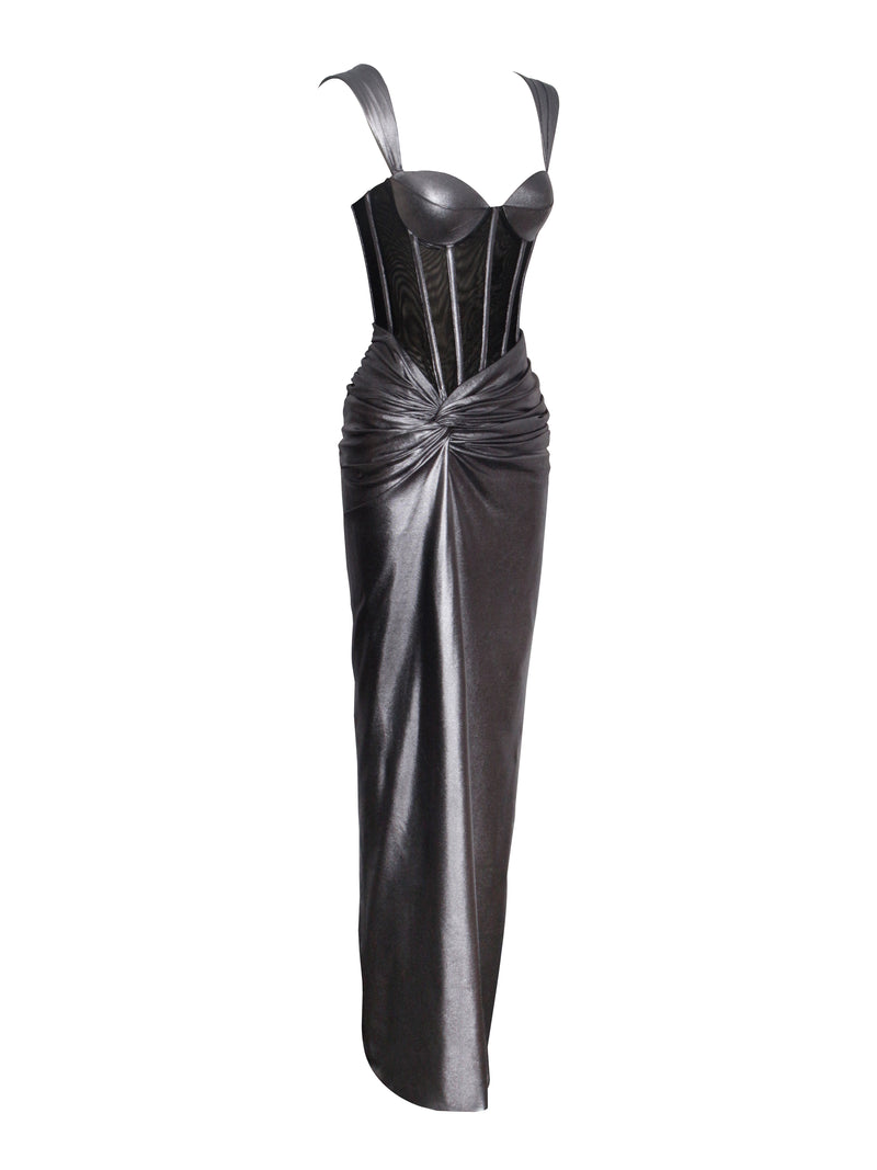 Odessa Silver Metallic Corset Maxi Dress – Miss Circle