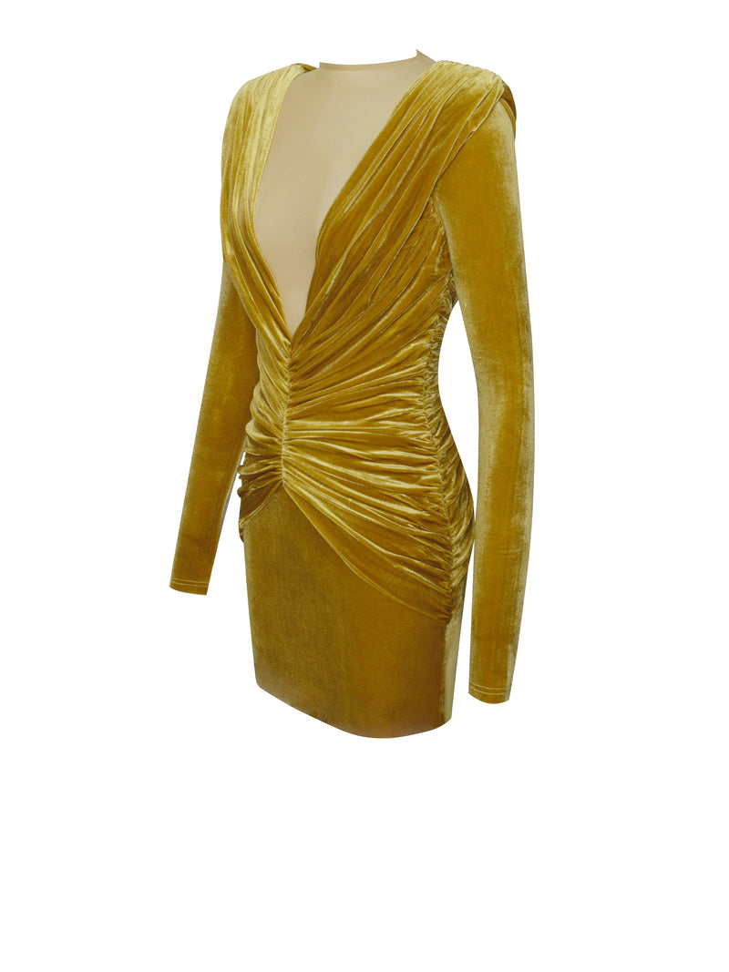 Carey Gold Velvet Long Sleeve Mini Dress