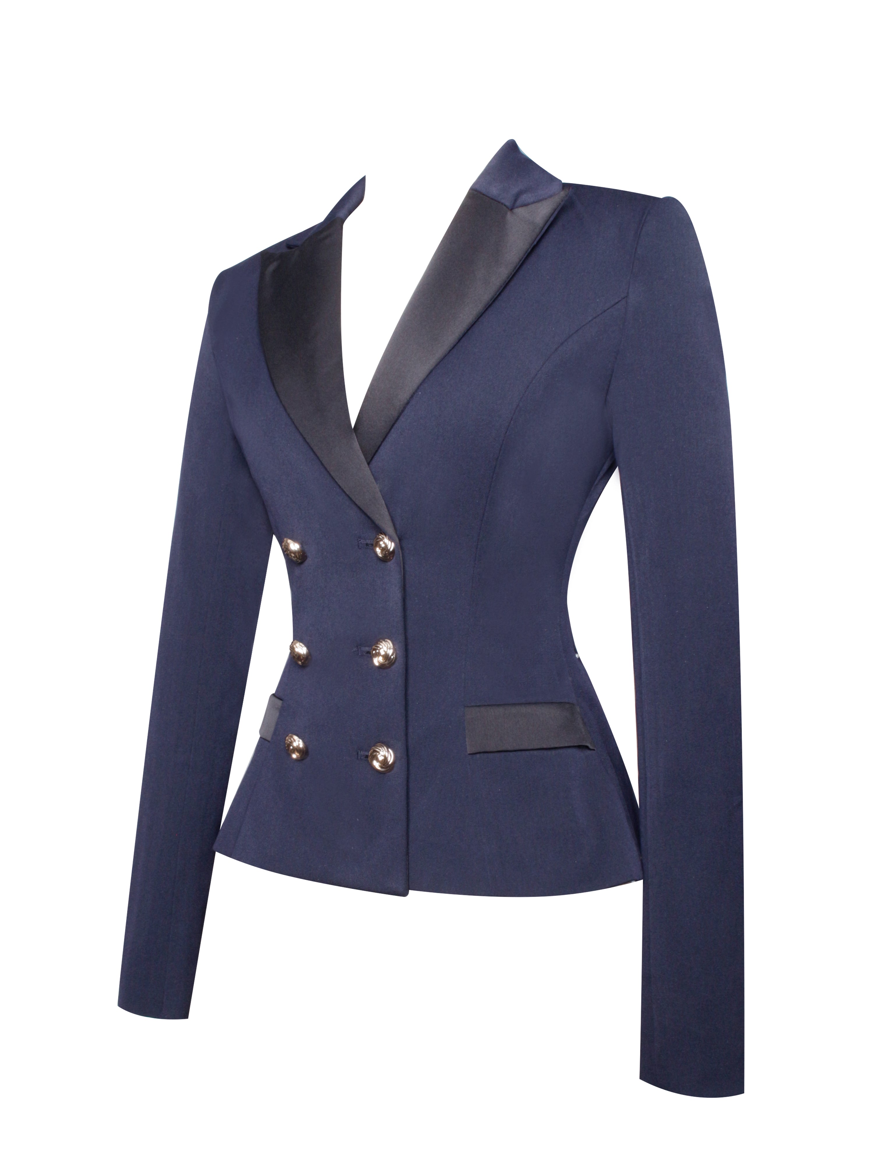 Nasia Navy Blue Double Breast Backless Blazer