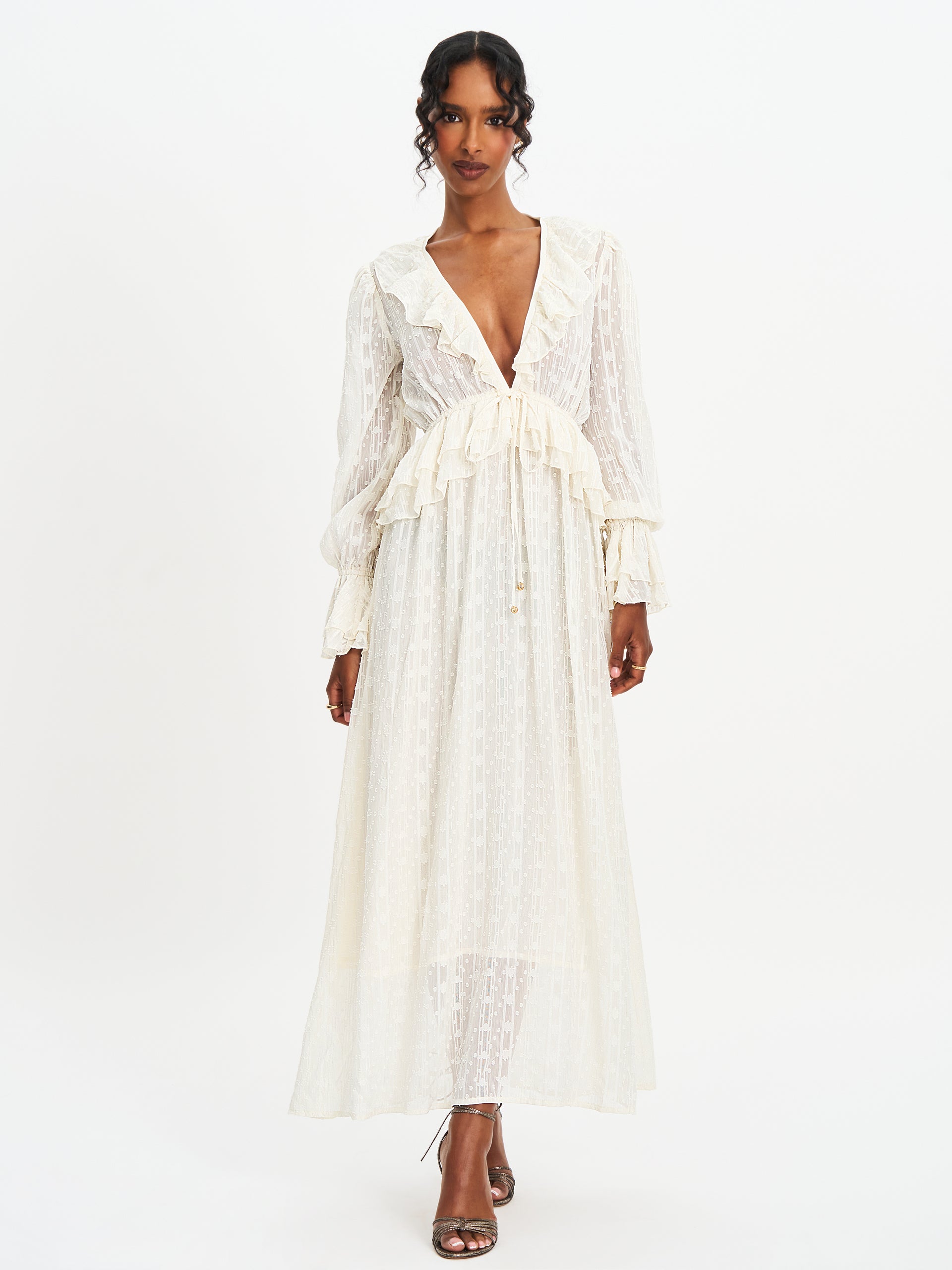 Miss Circle Women's Safiya Jacquard Chiffon Long Sleeve Maxi Dress Miss Circle Women's Safiya Jacquard Chiffon Long Sleeve Maxi Dress