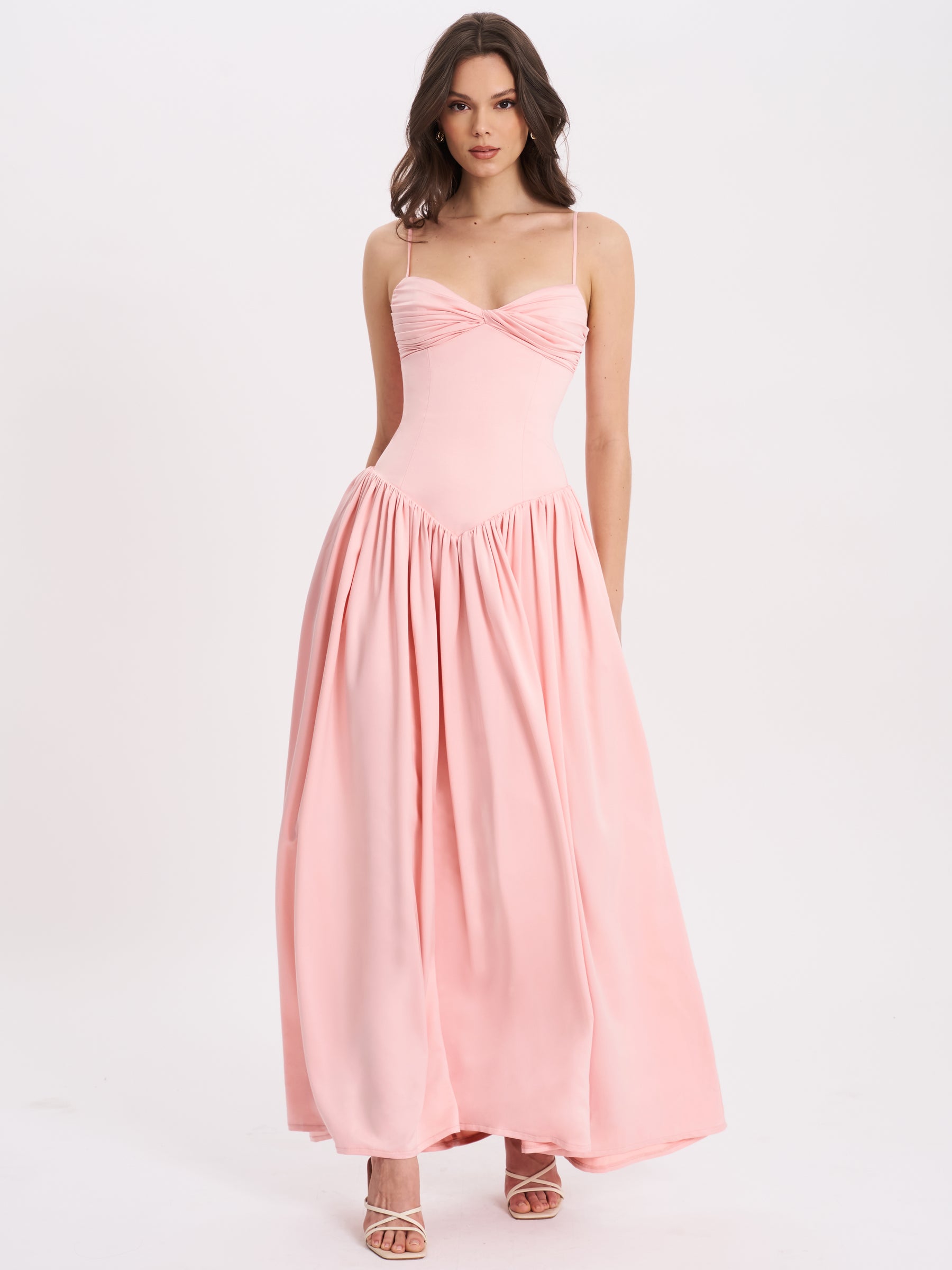 Devotion Twist Bust Halter Maxi Dress Baby Pink