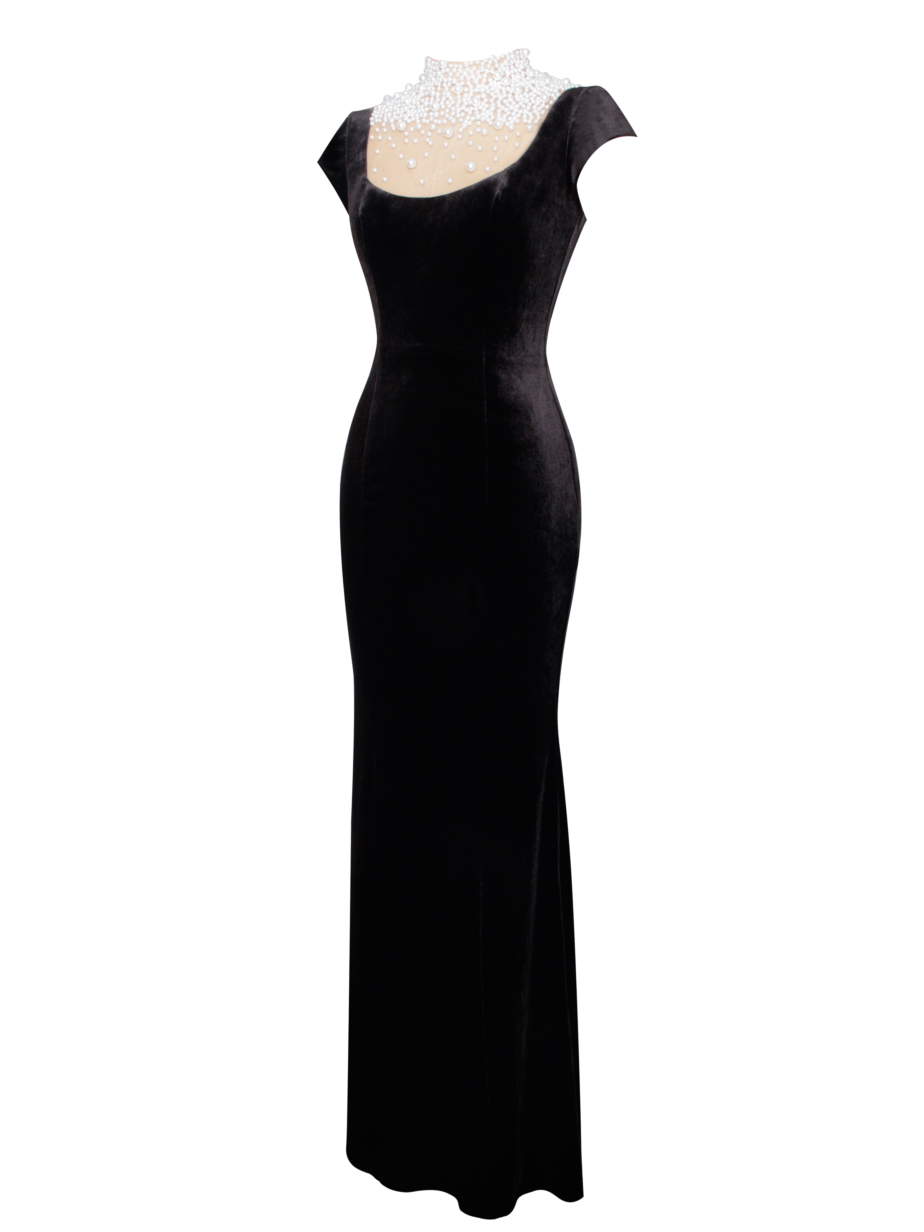 Rachael Black Velvet Pearl Embellished Gown