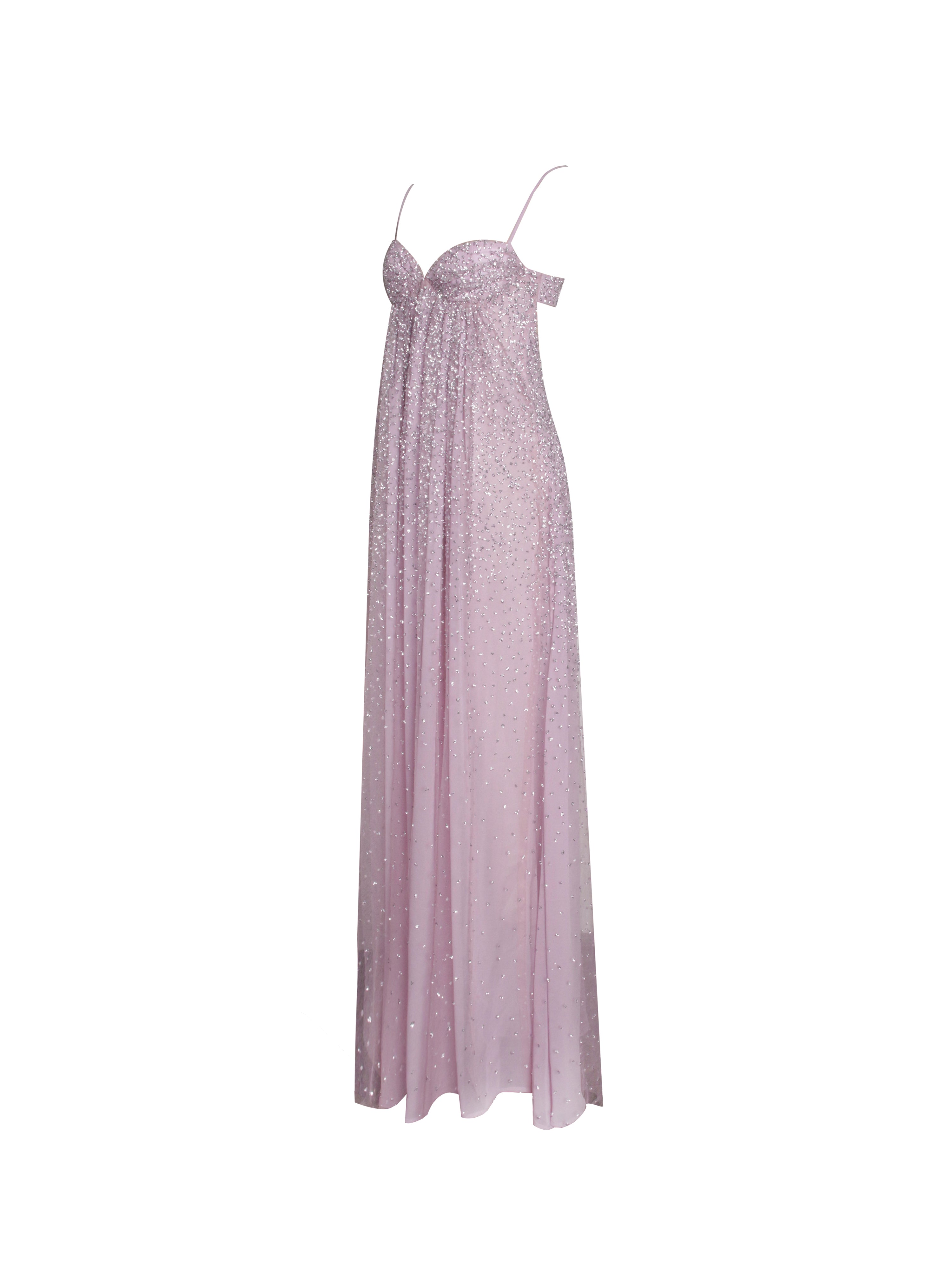 Wallie Pink Rhinestone Embellished Mesh Backless Gown