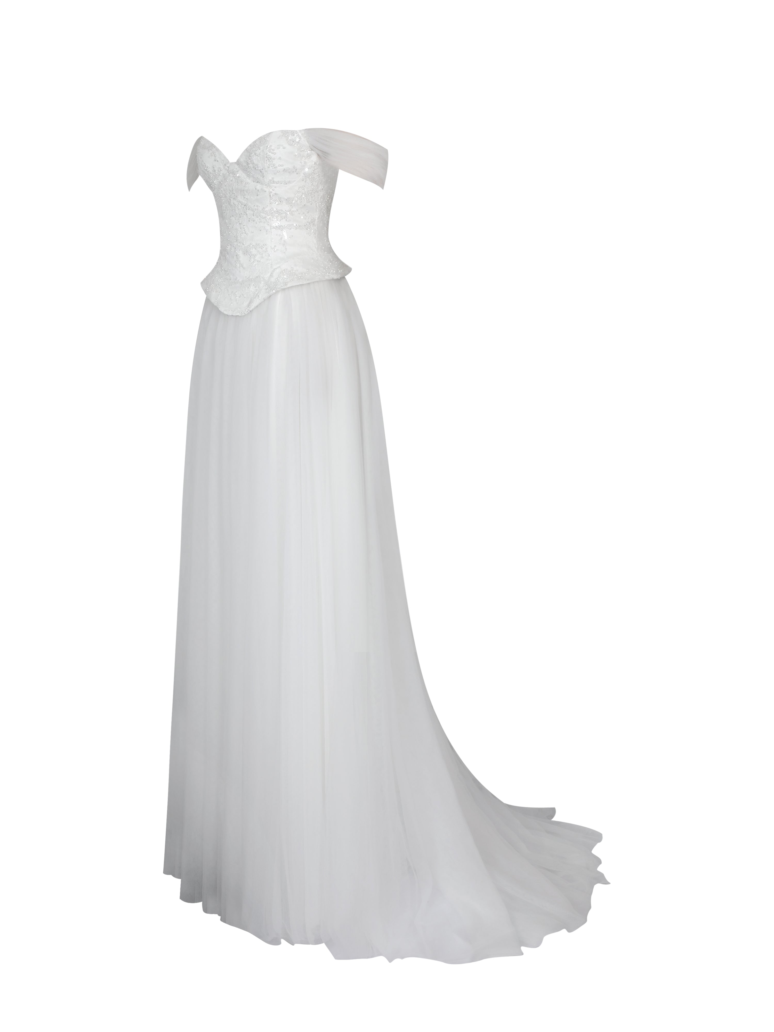 navy blue dress for baby girl Tinsley White Jacquard Bardot Wedding Gown main image 0