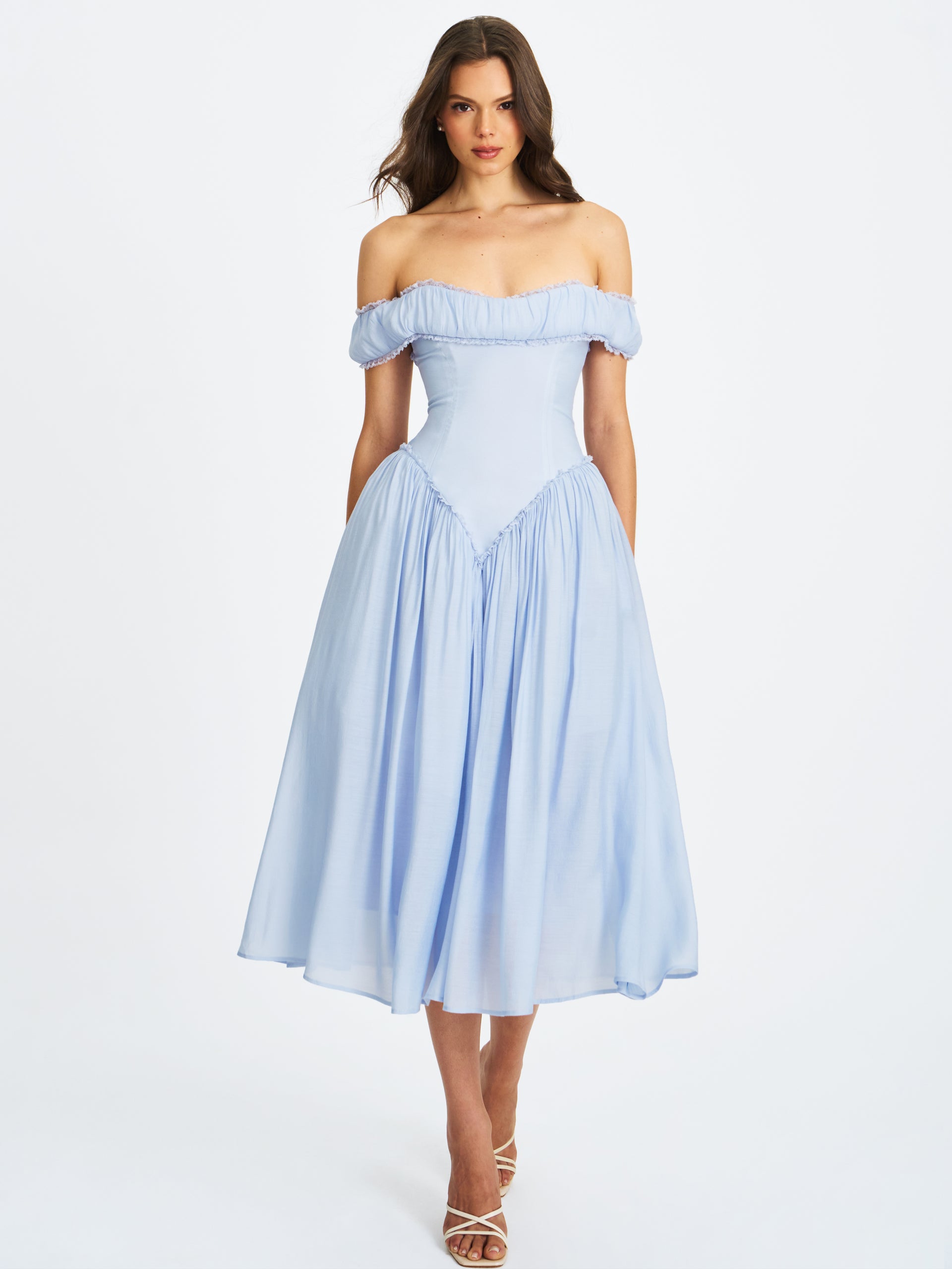 Xavy Baby Blue Off Shoulder Corset Midi Dress S / 4-6