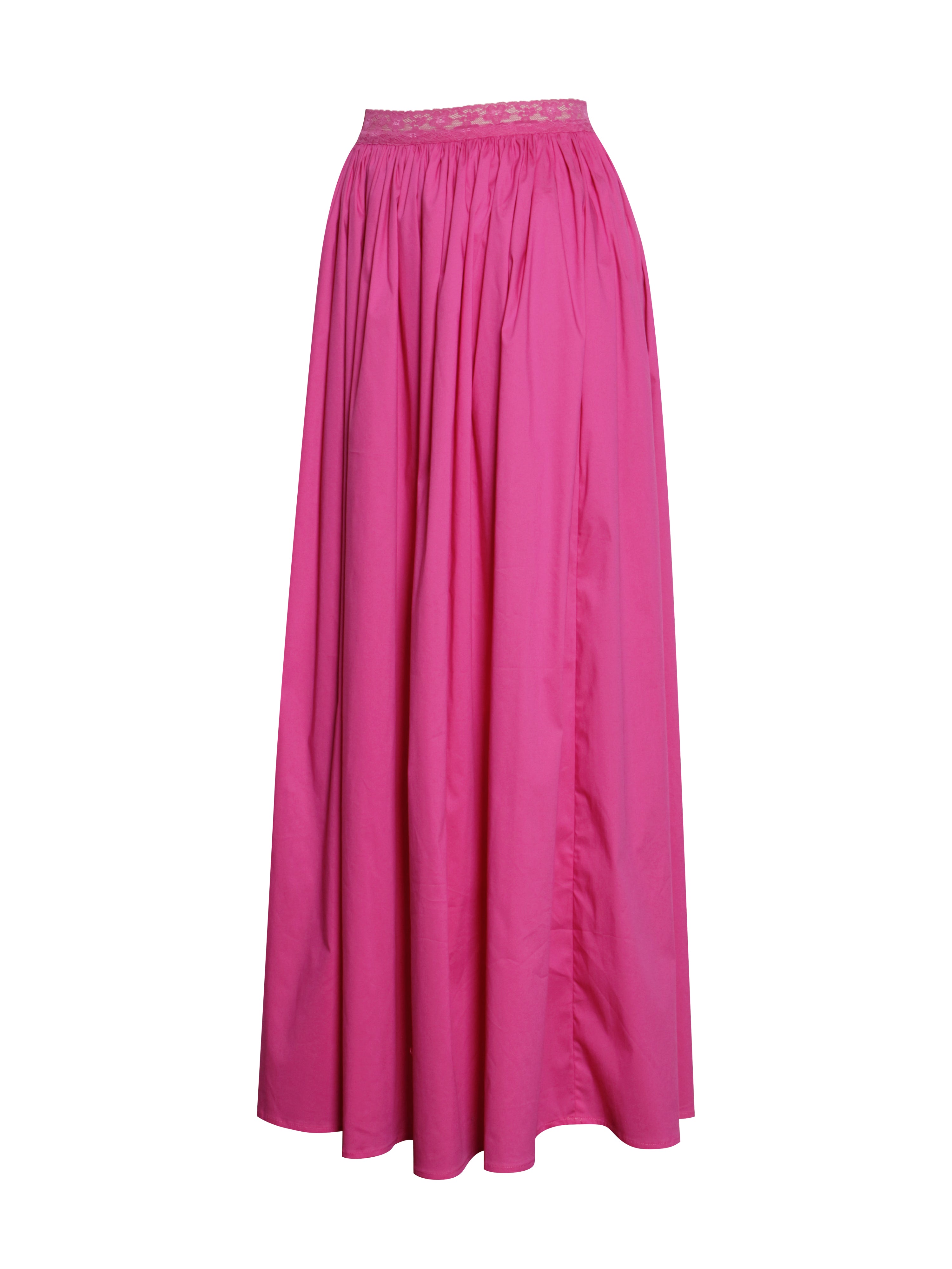 Martha Fuchsia Cotton Poplin Maxi Skirt With Lace Trim