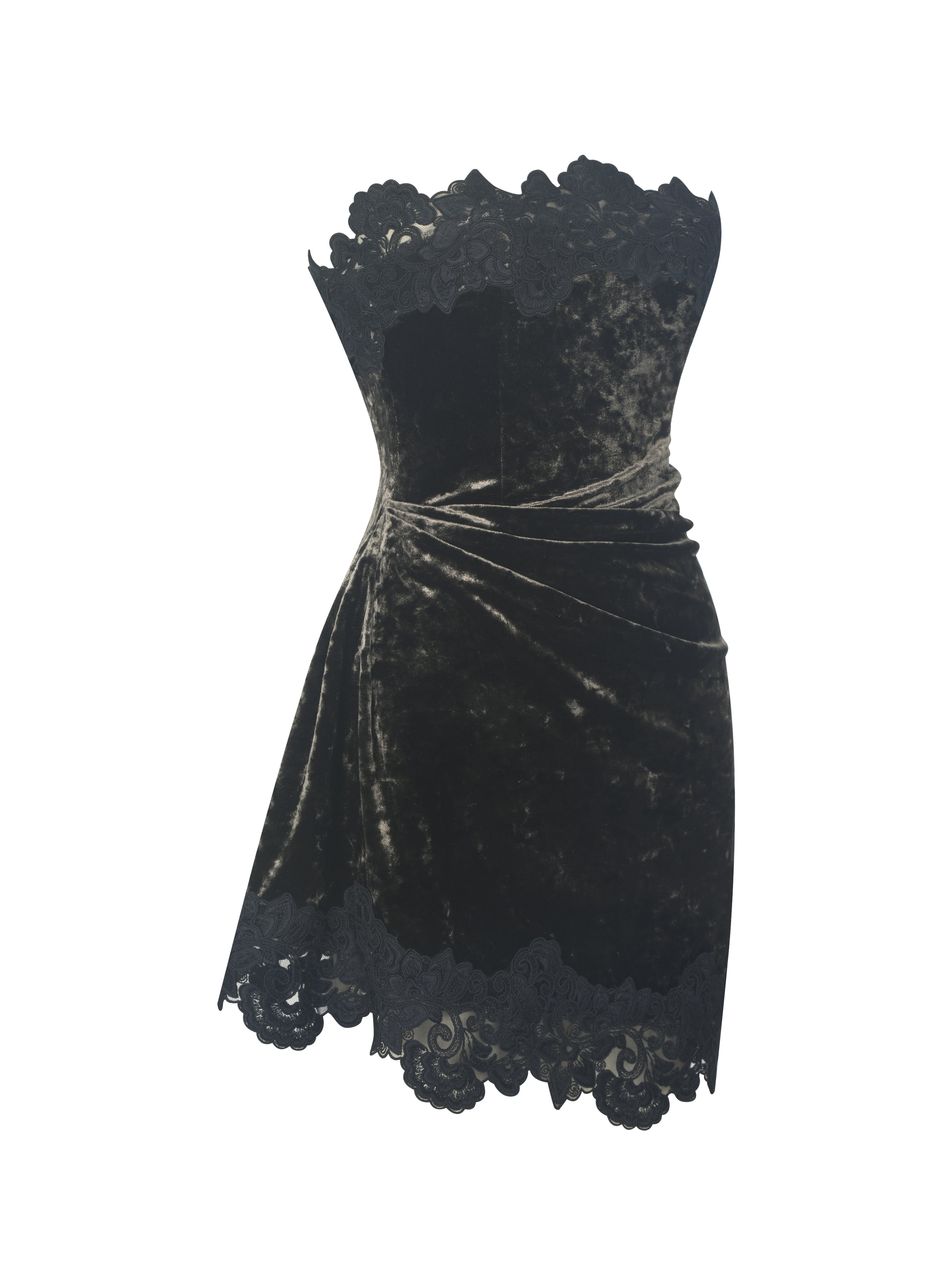 Vallory Deep Olive Crushed Velvet Asymmetrical Mini Dress