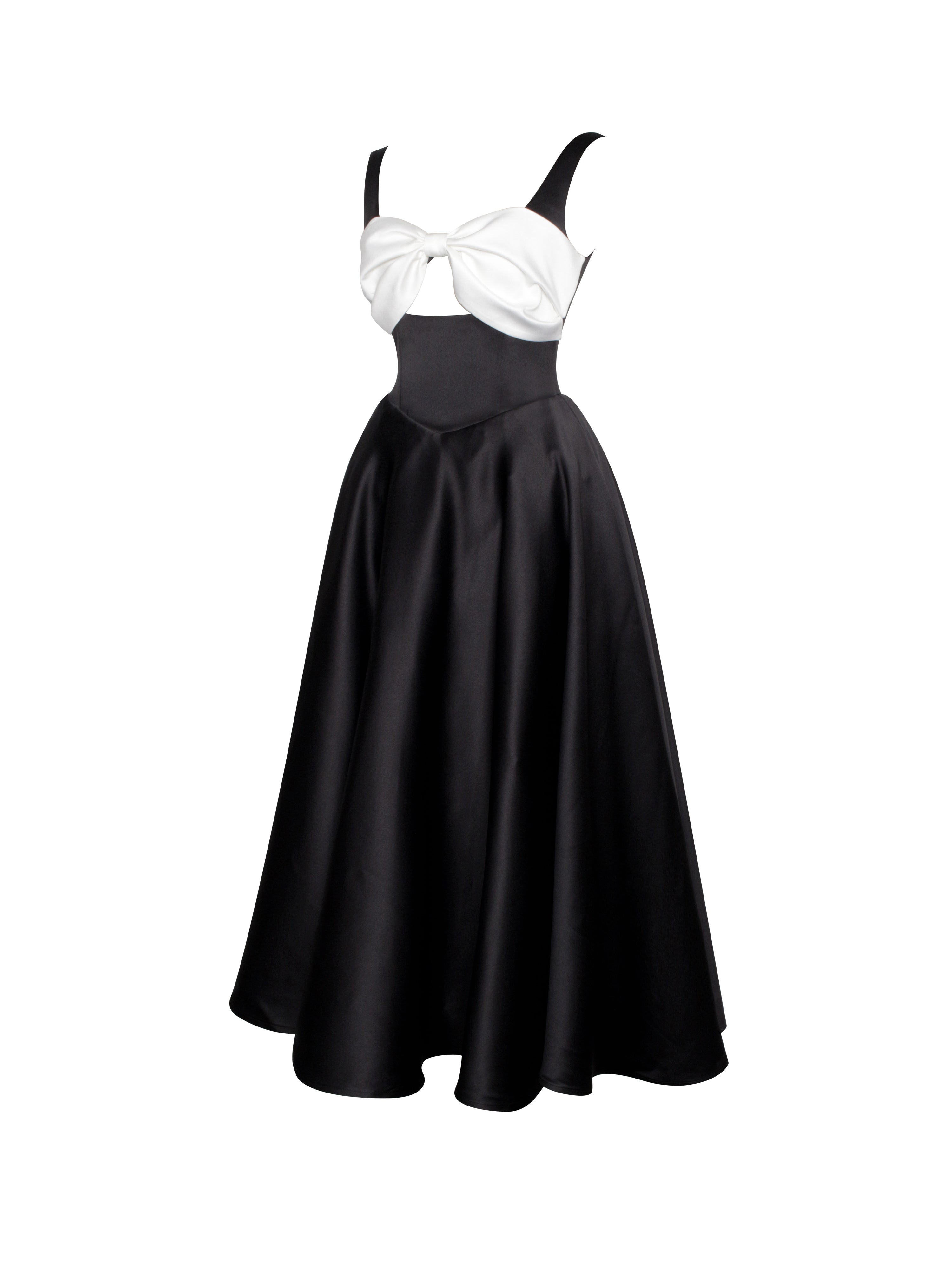 Edda Black Maxi Gown with White Bow