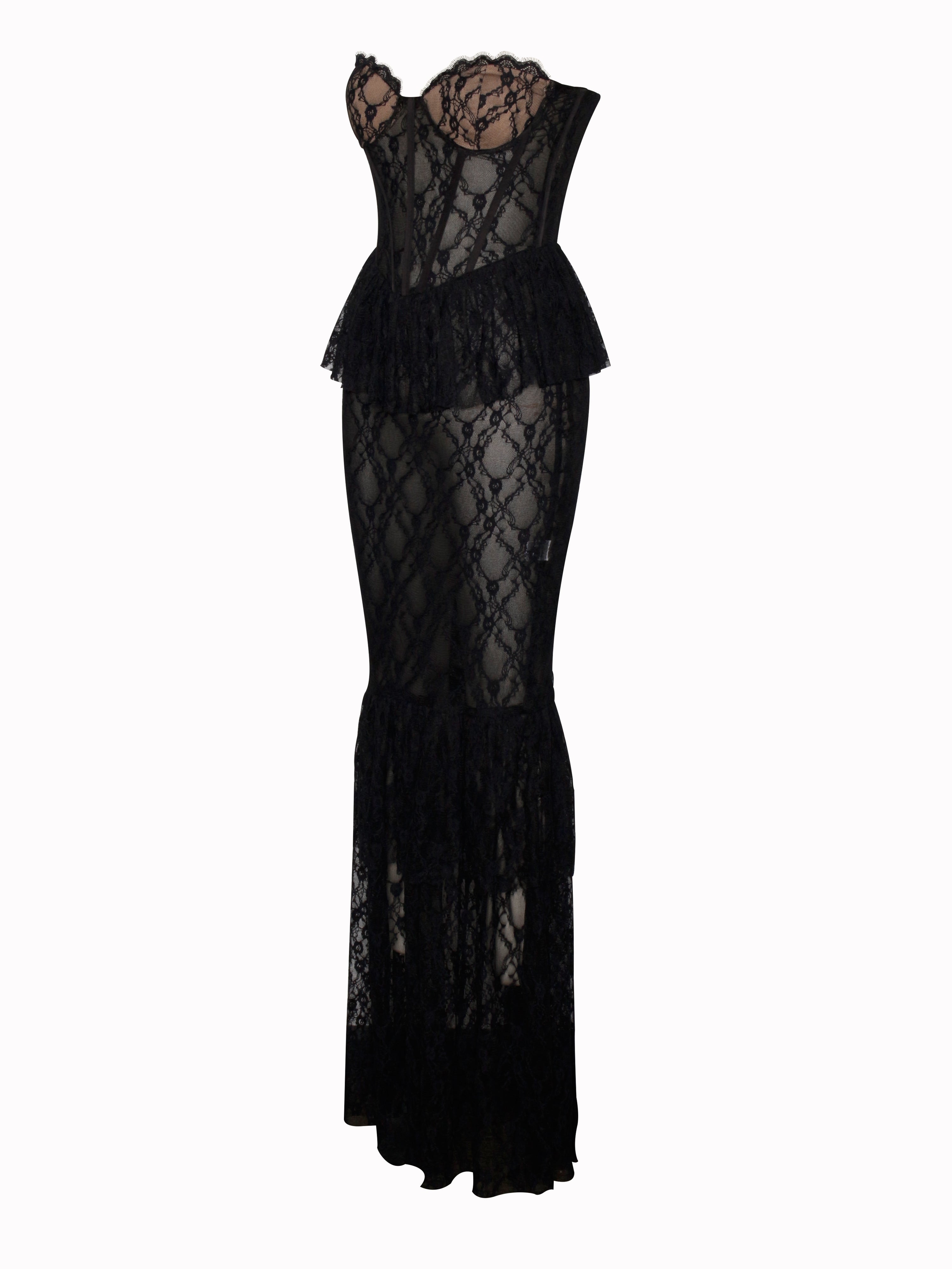 Quennell Black Lace Corset Maxi Dress