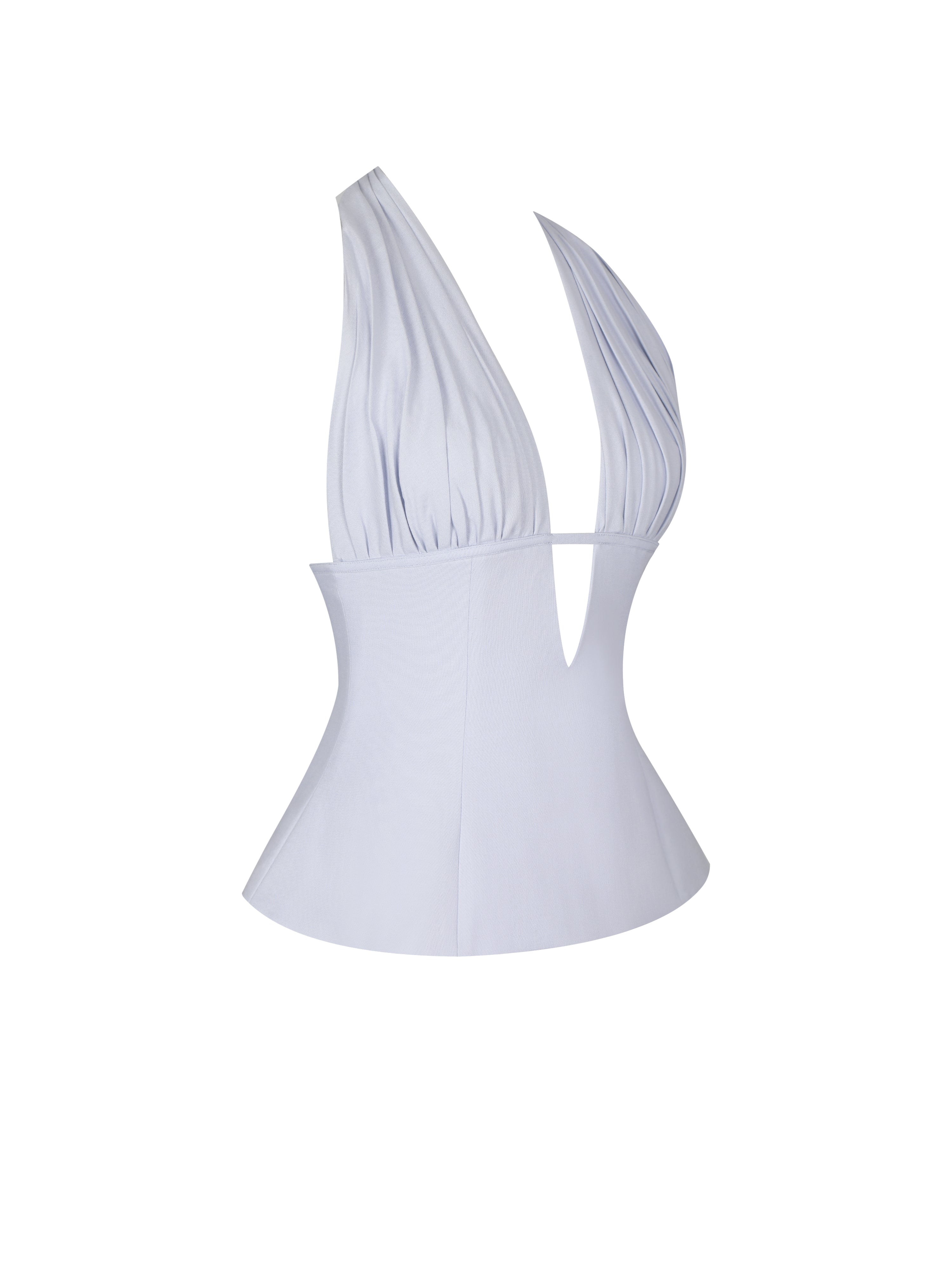 Quinzella Lavender Linen Plunging Halter Neck Top