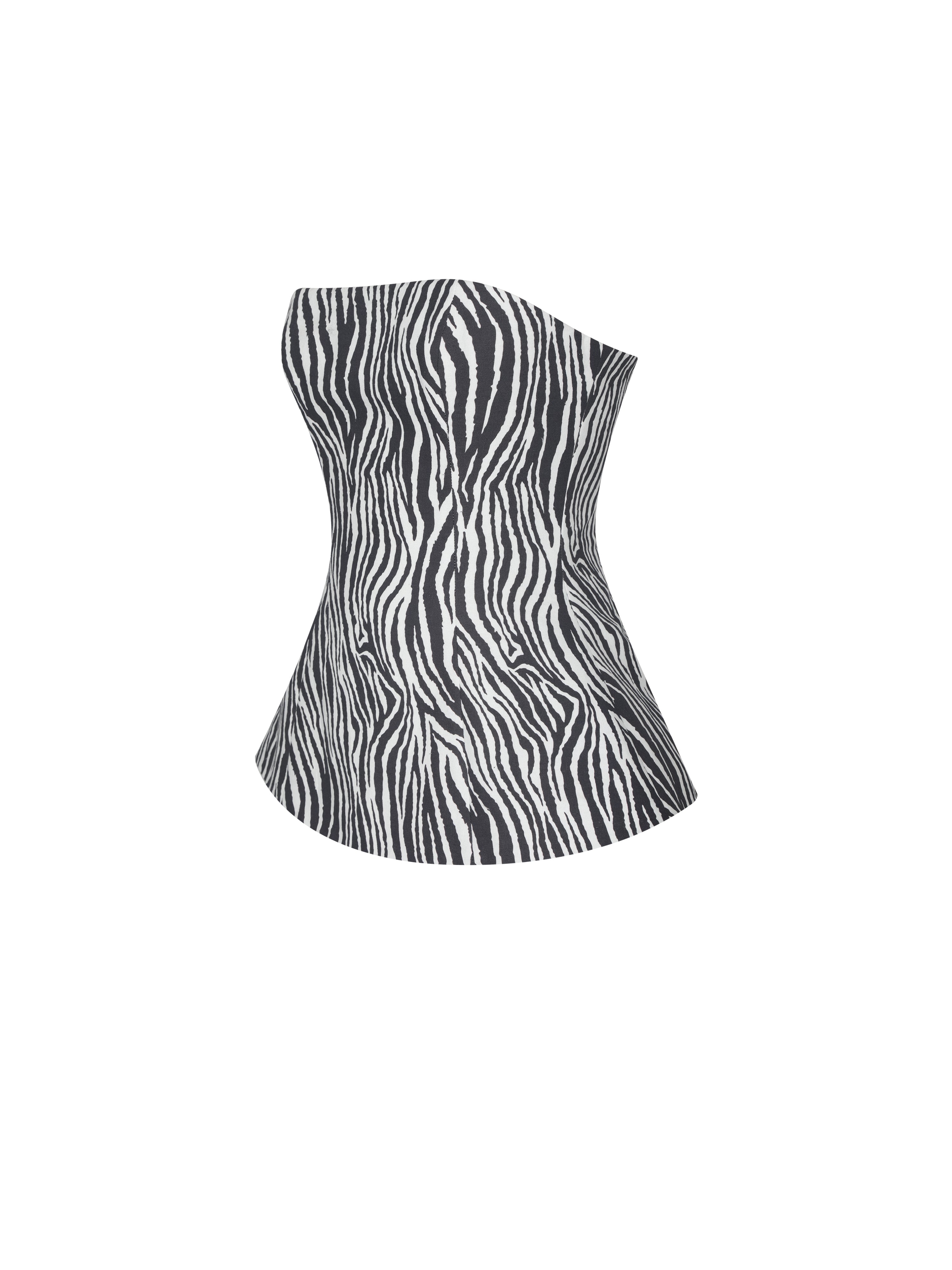 Petrina Zebra Linen Print Sleeveless Peplum Top