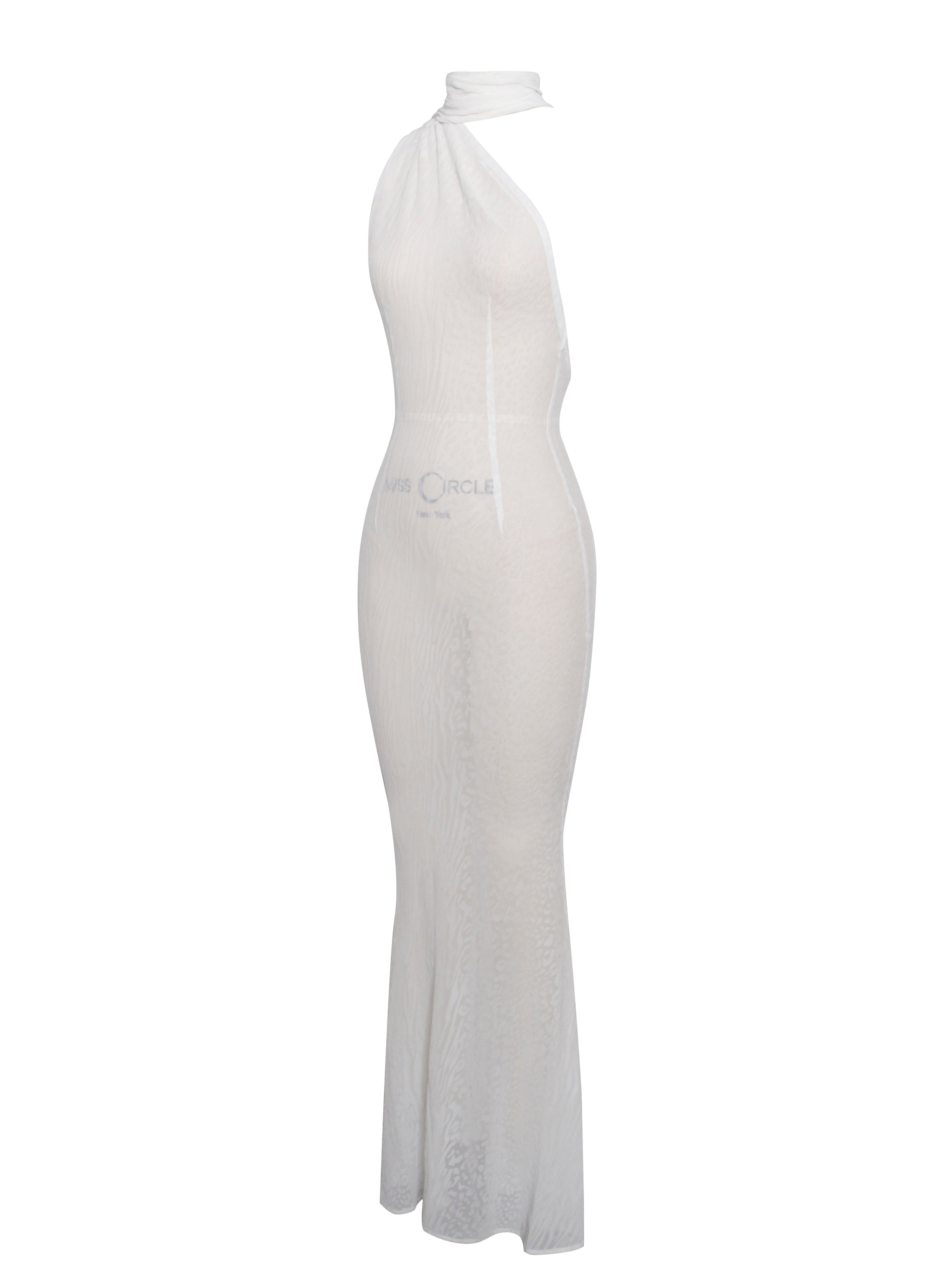 Olena White Burnout Velvet Animal Print Mesh Halter Neck Maxi Dress