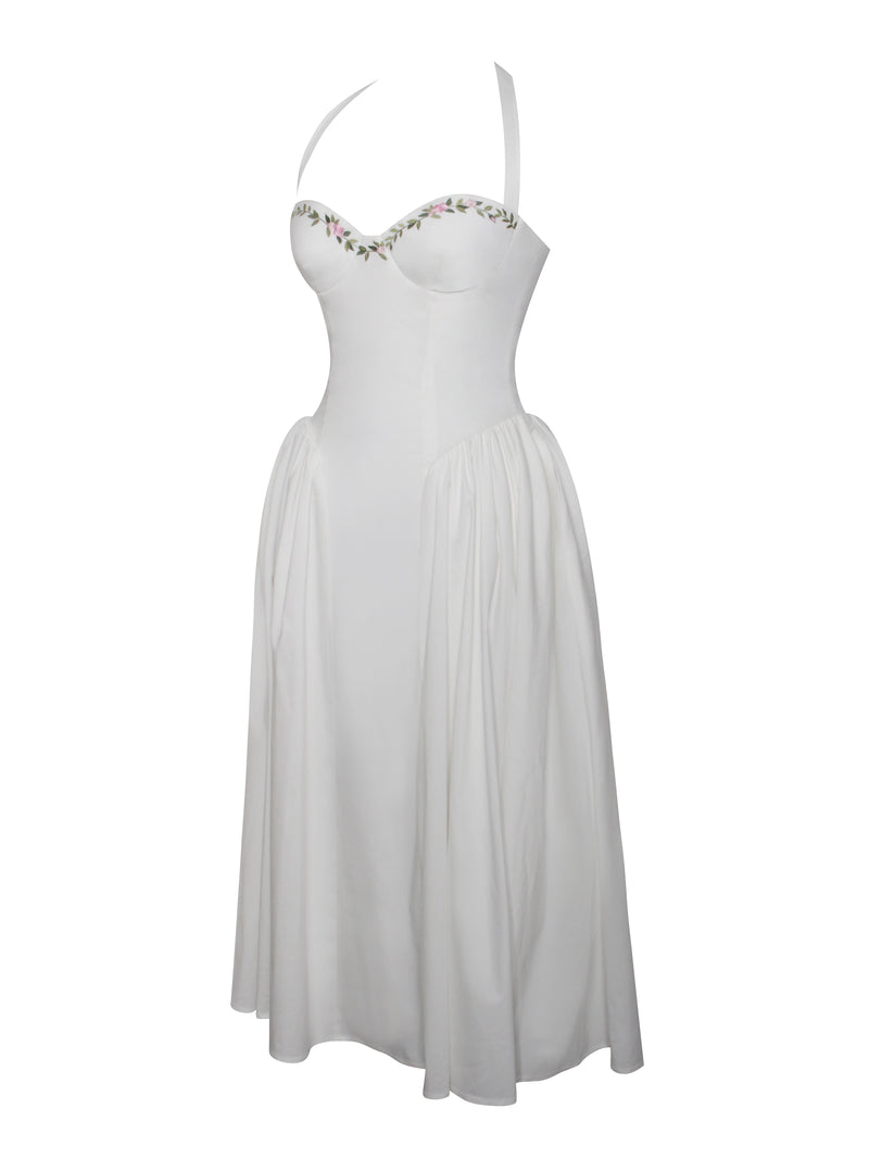 Gianna White Embroidered Halter Maxi Dress