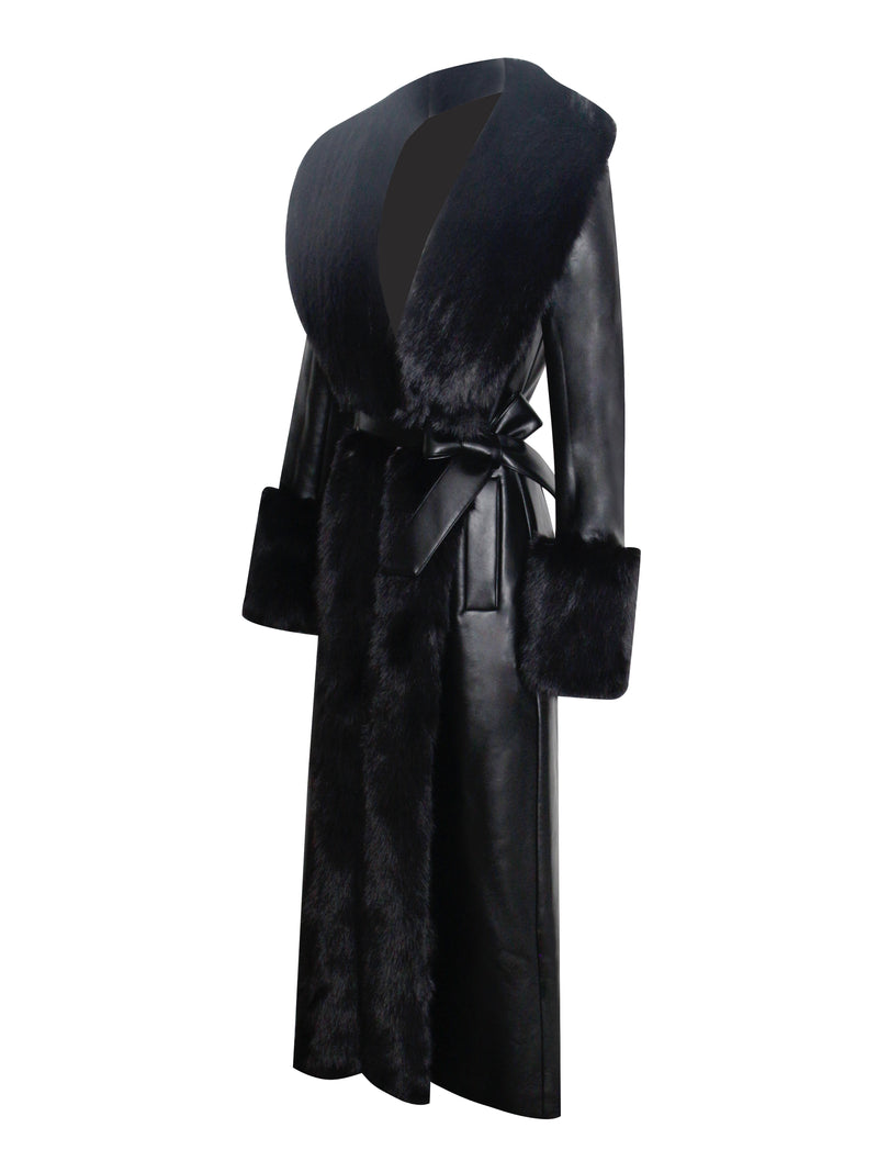 black faux fur black belted short coat – Entire Desire
