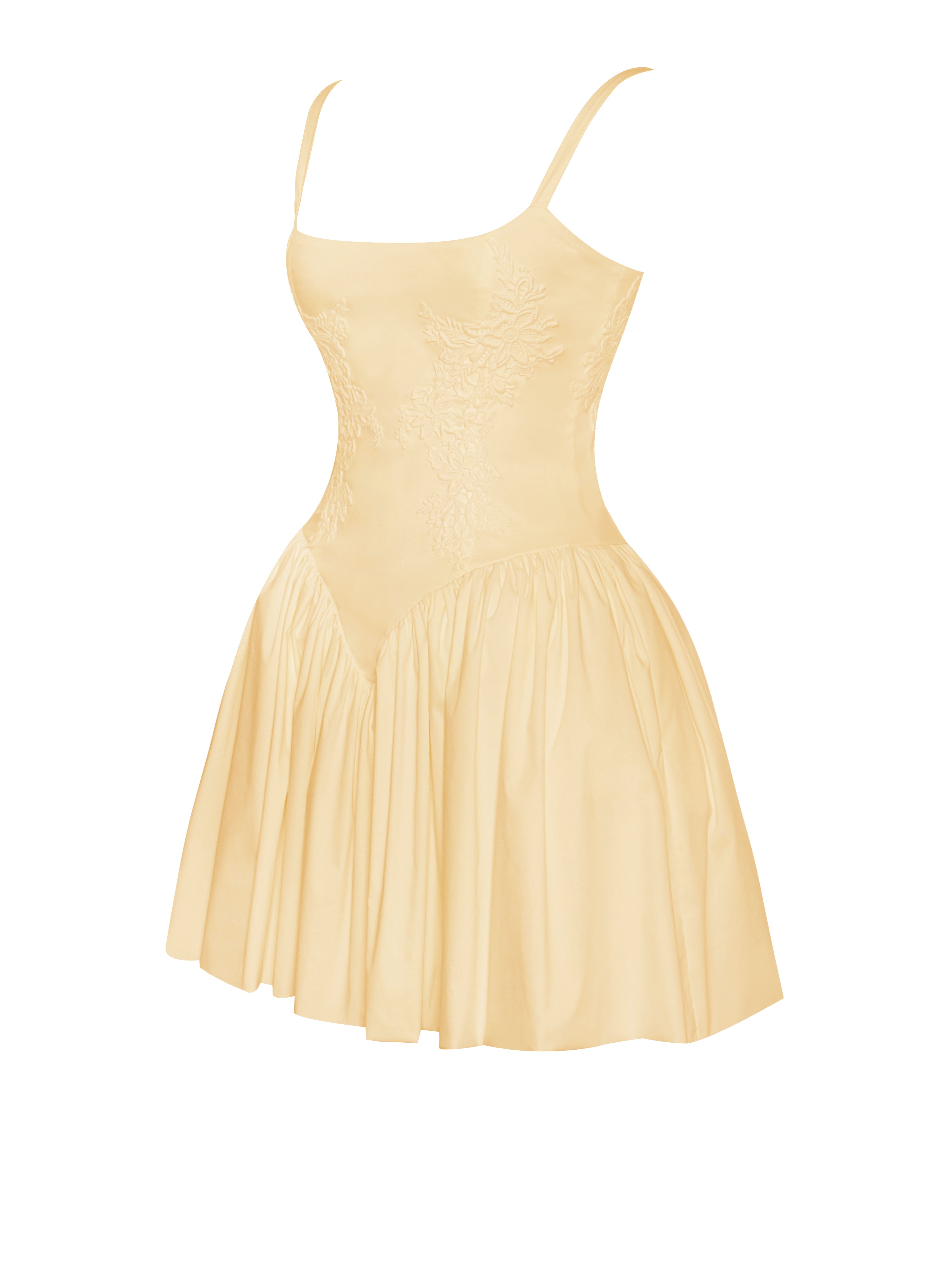 Kadi Yellow Cotton Drop Waist Corset Mini Dress