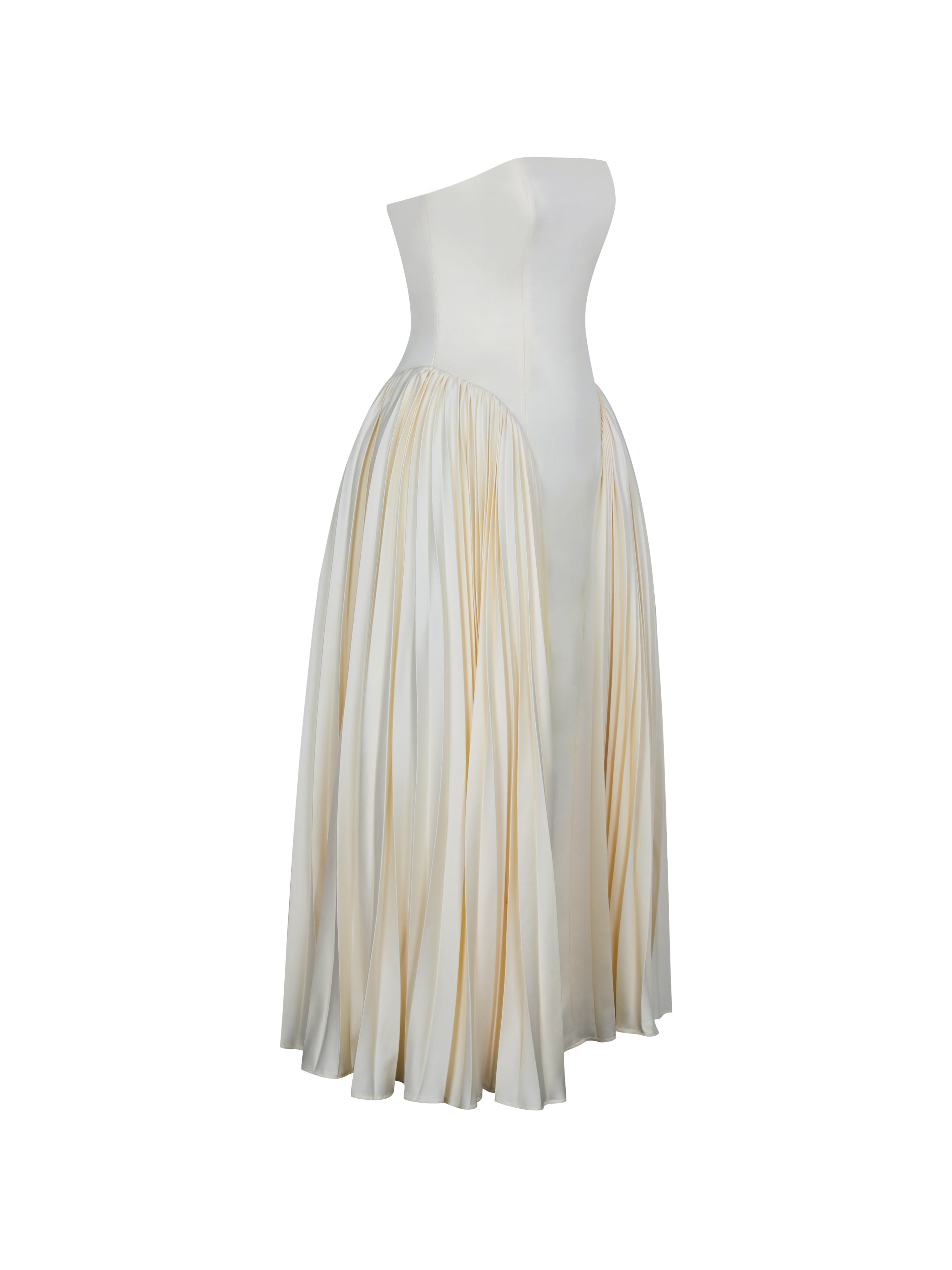 Marnie Butter Yellow Pleated Satin Midi Dress