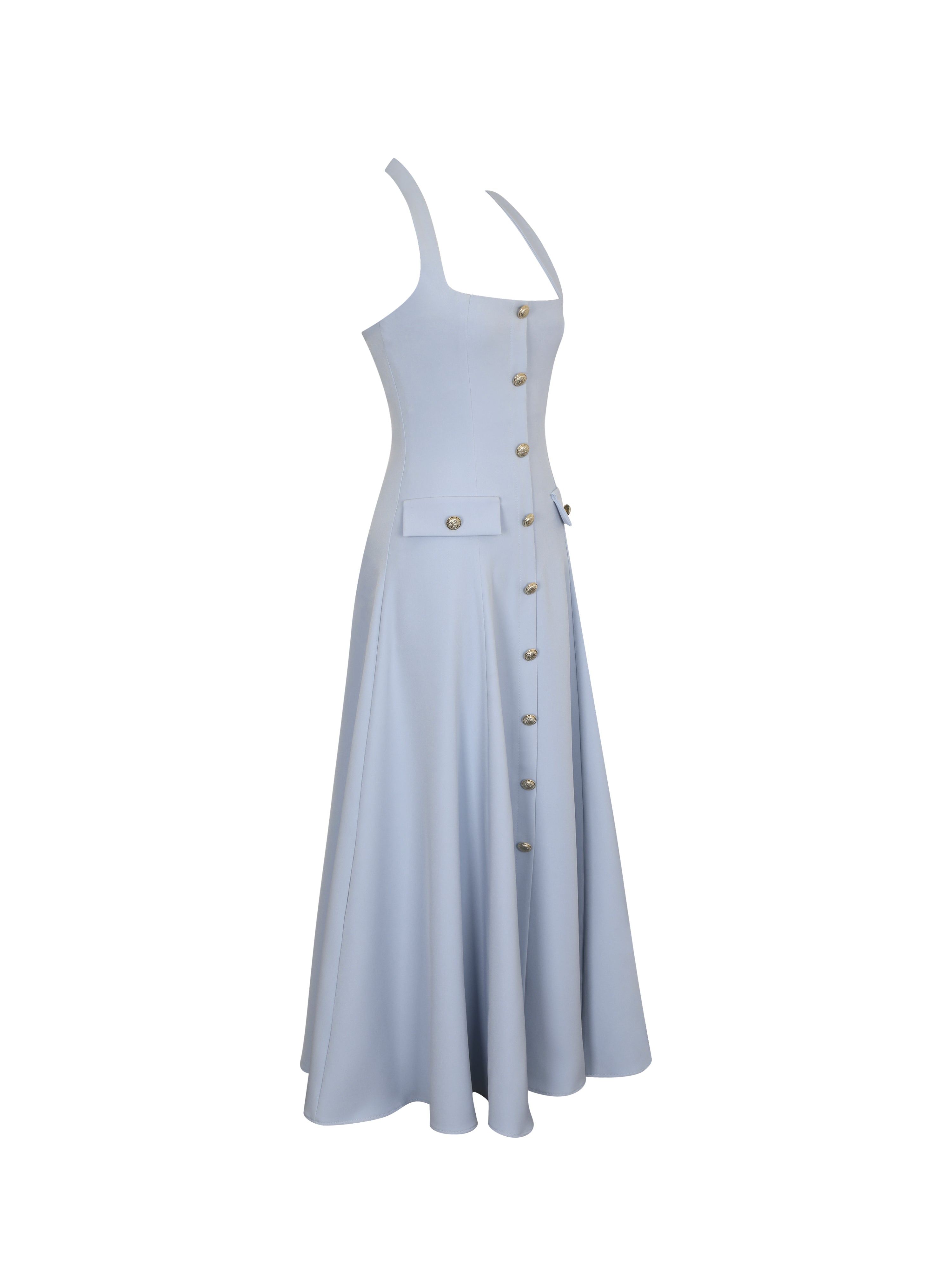 Gillian Mist Blue Halter A-Line Midi Dress