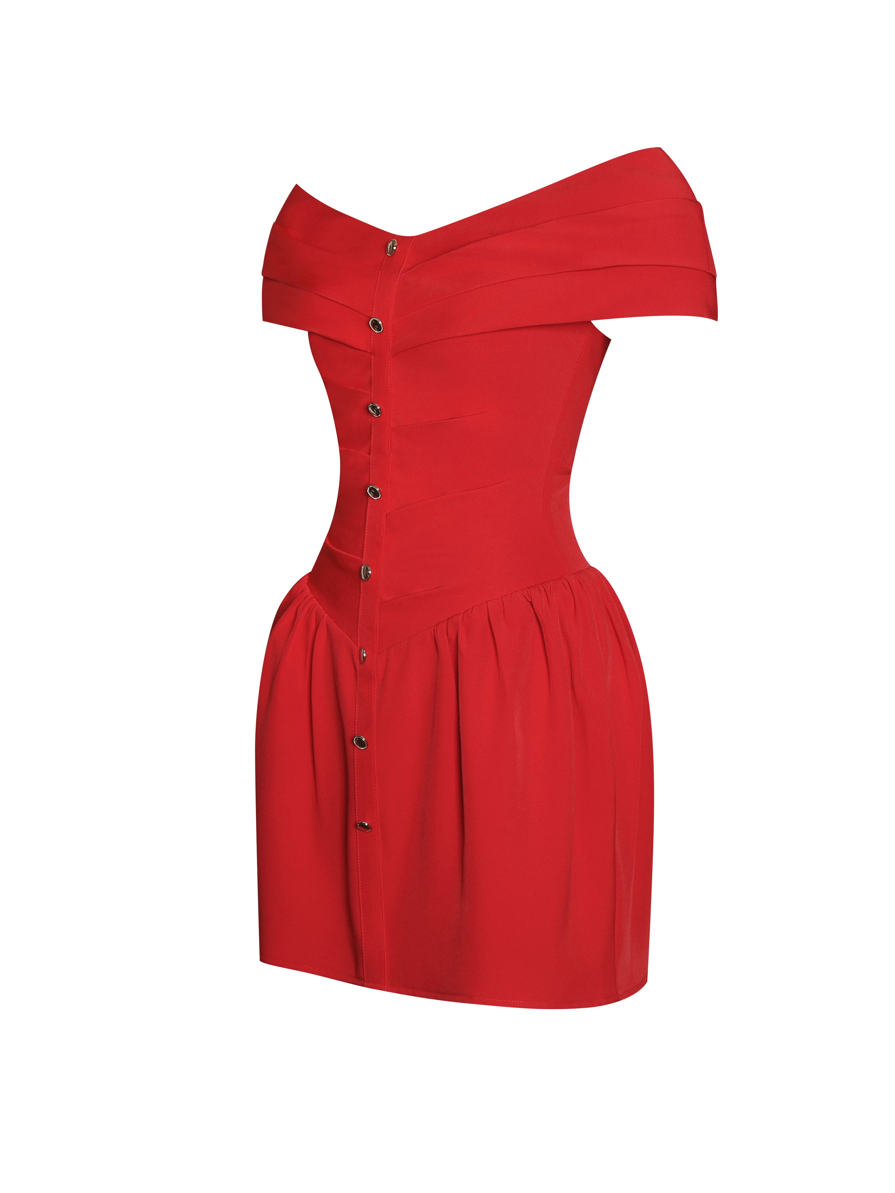 Cait Red Off Shoulder Drop Waist Mini Dress