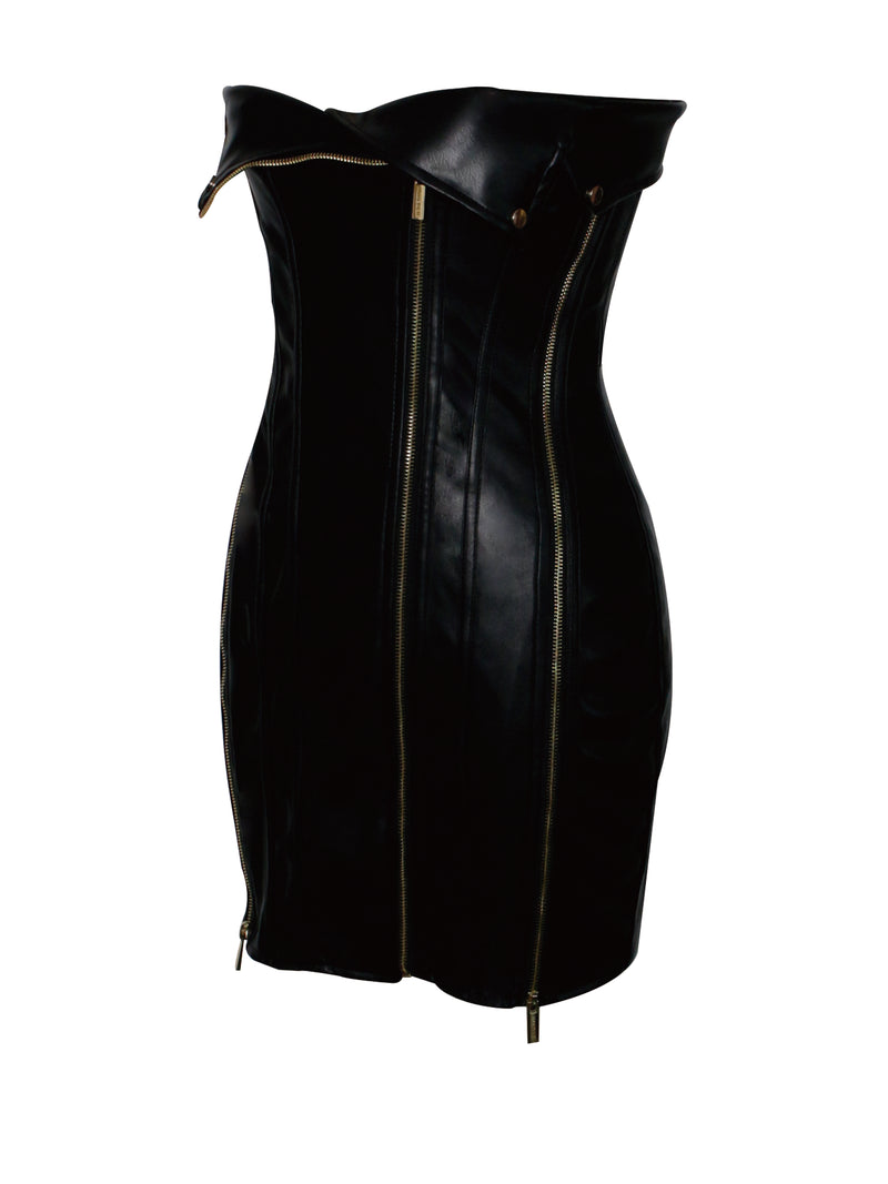 Annora Black Vegan Leather Mini Dress