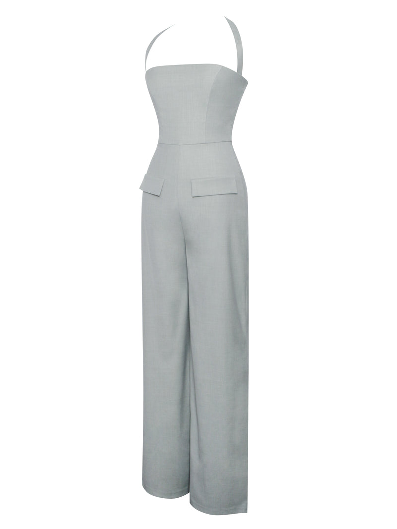 Zaria Sage Green Wide Leg Halter Jumpsuit