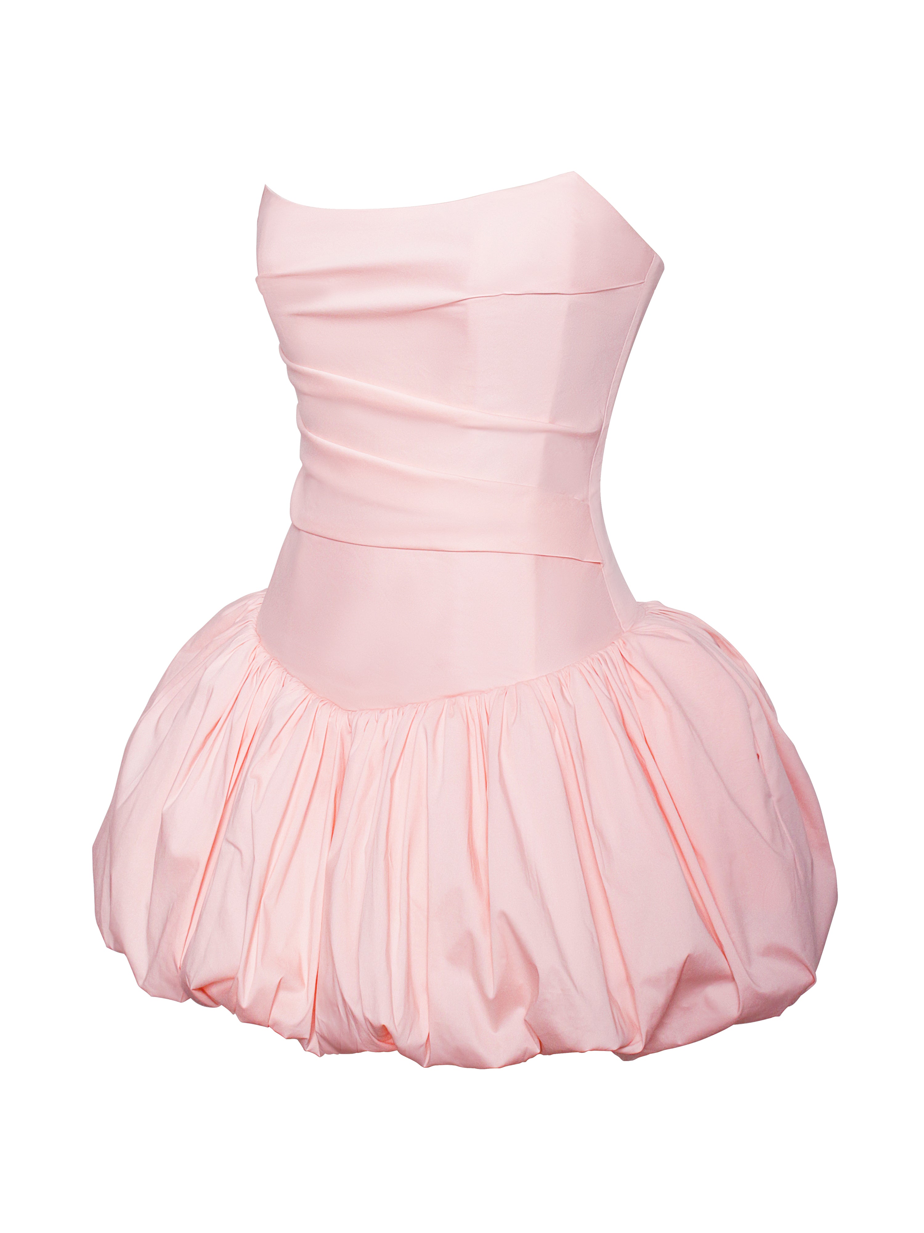 Oletta Pink Corset Strapless Bubble Hem Mini Dress