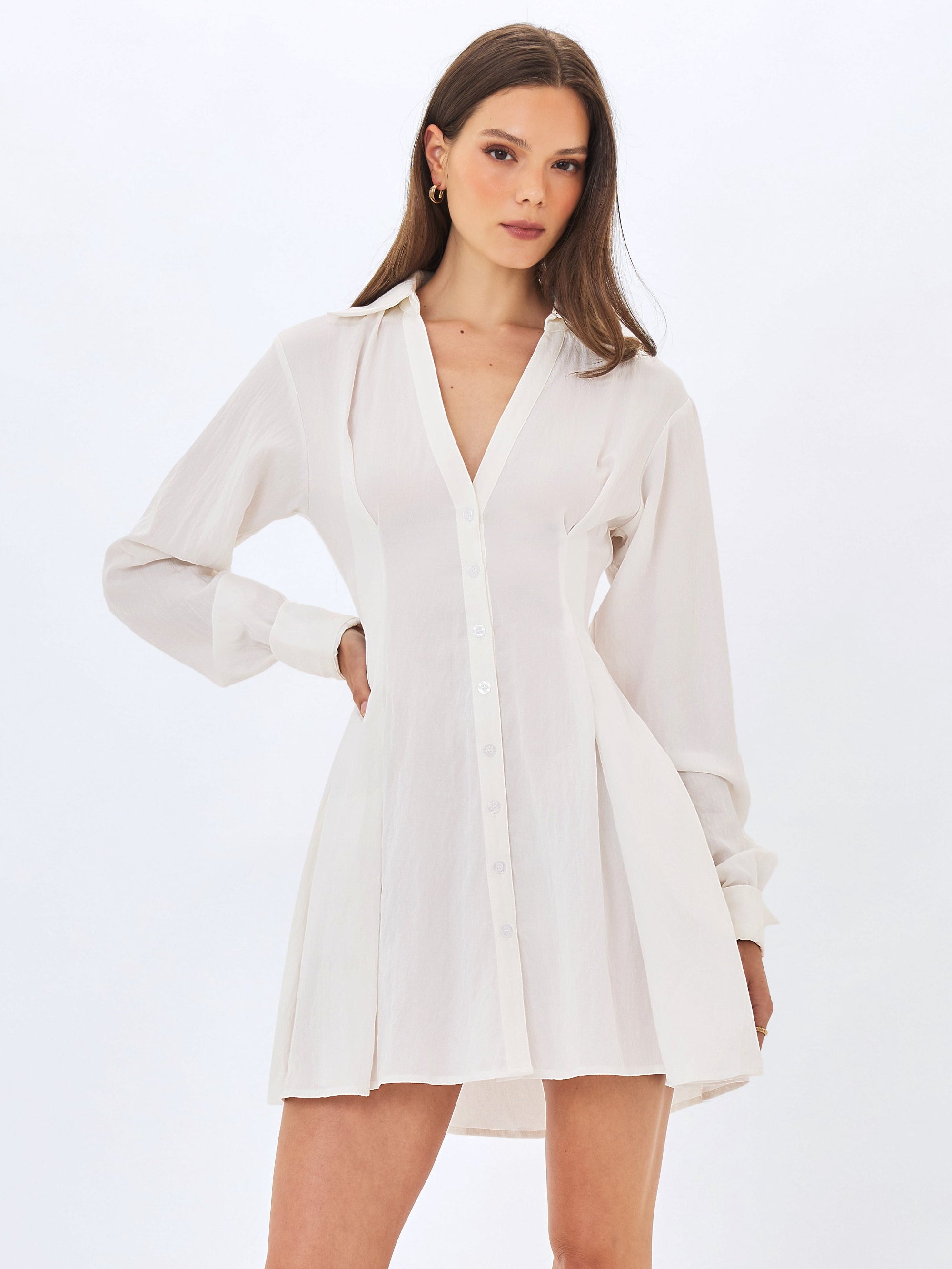 Nanette White Lyocell Poplin Shirt Mini Dress