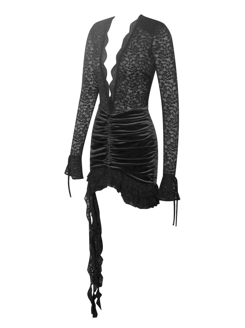 Nadina Black Lace Velvet Mini Dress