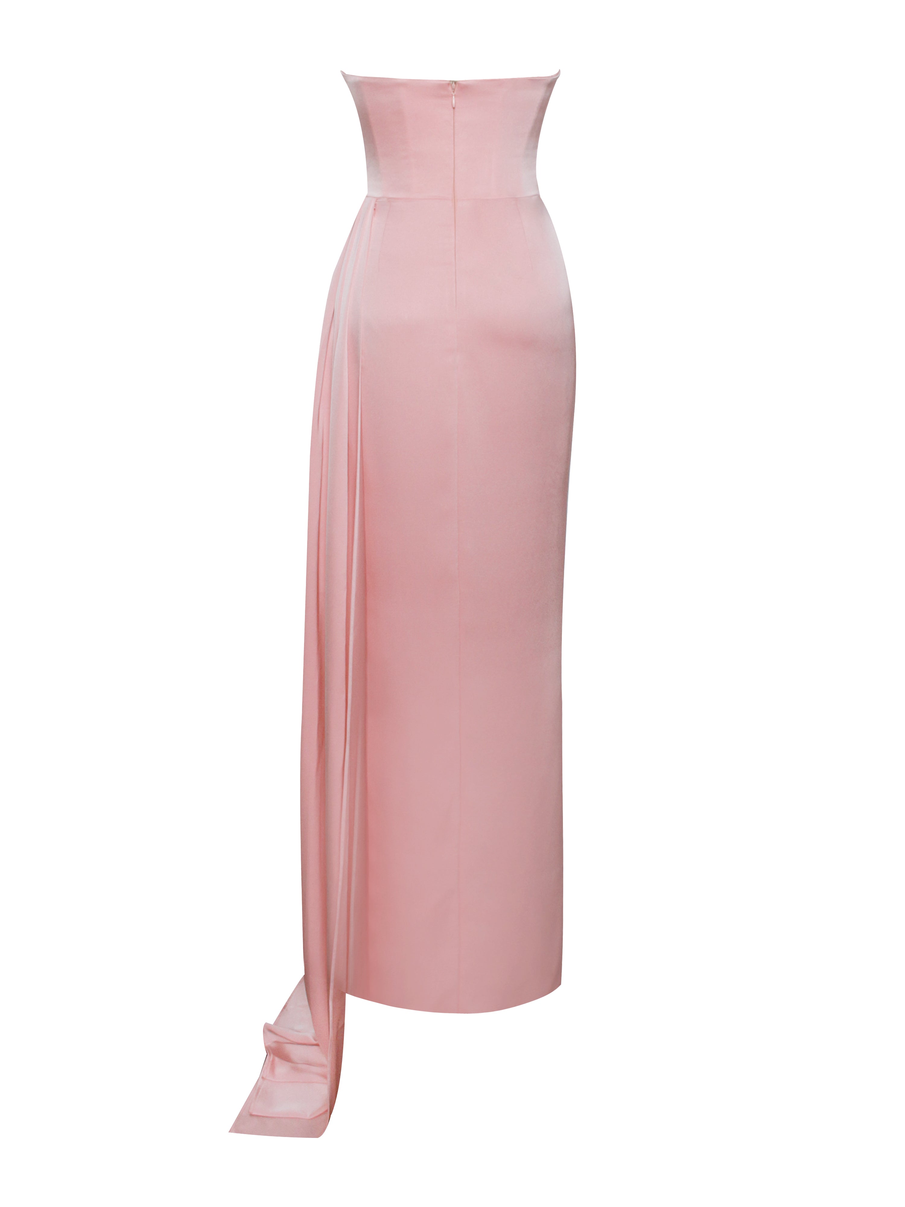 Marilyn Pink Satin Crystal Embellished High Slit Gown