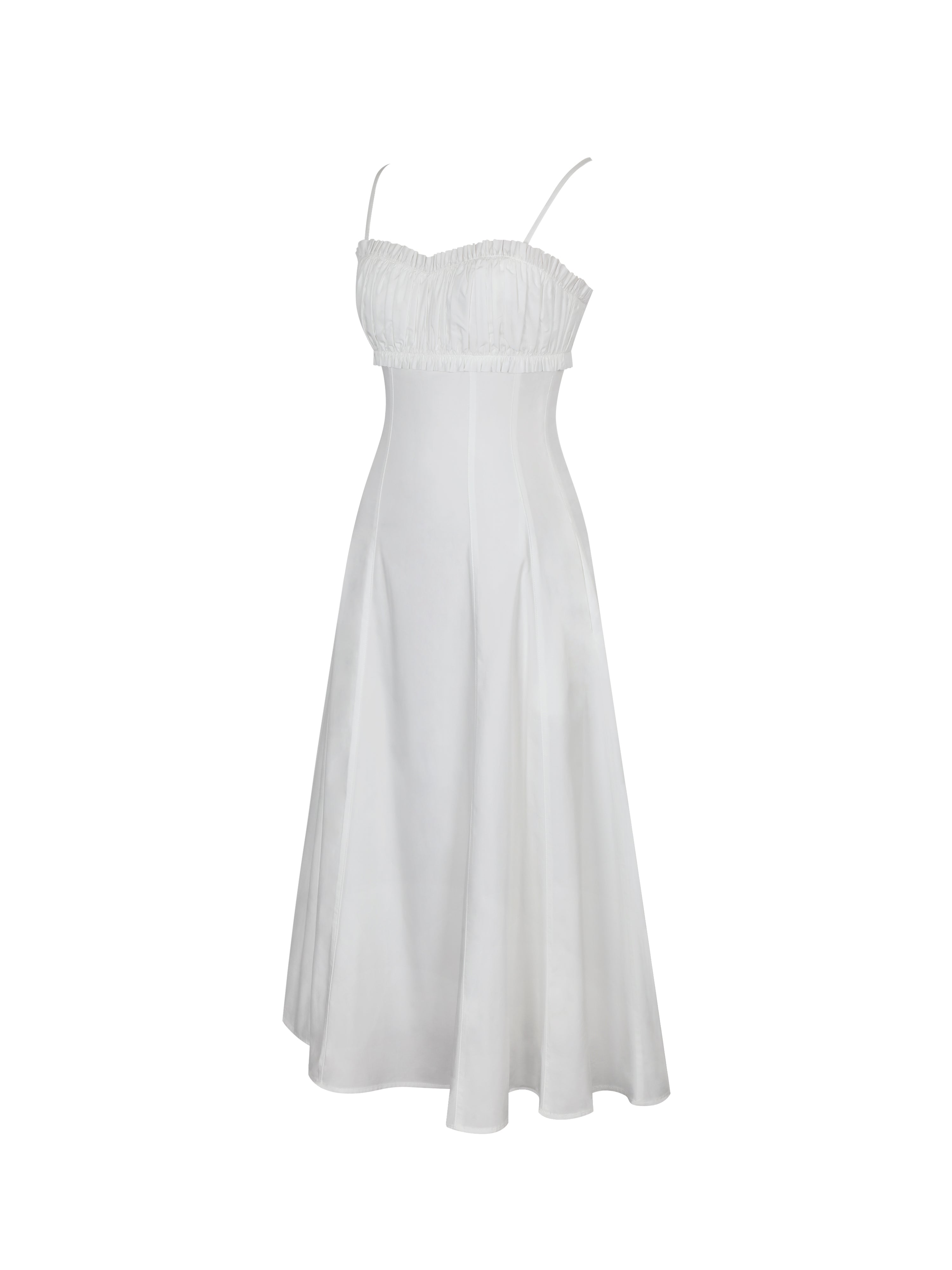 Vicenta White Cotton Poplin Ruched Midi Dress
