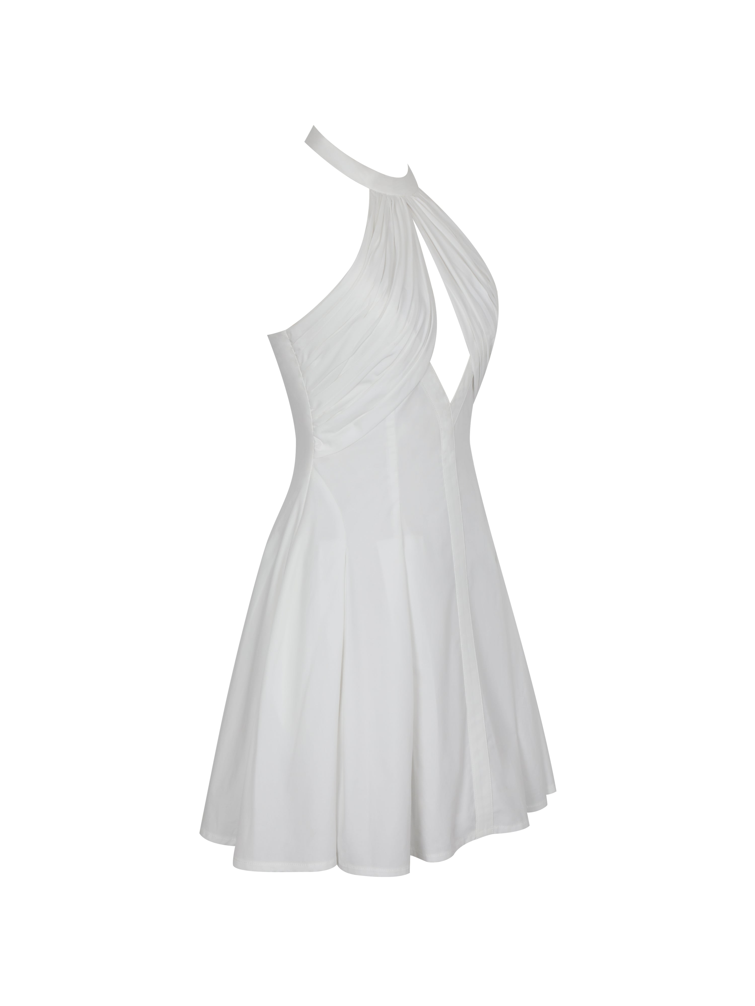 Jordyn White Cotton Poplin Keyhole Halter Mini Dress