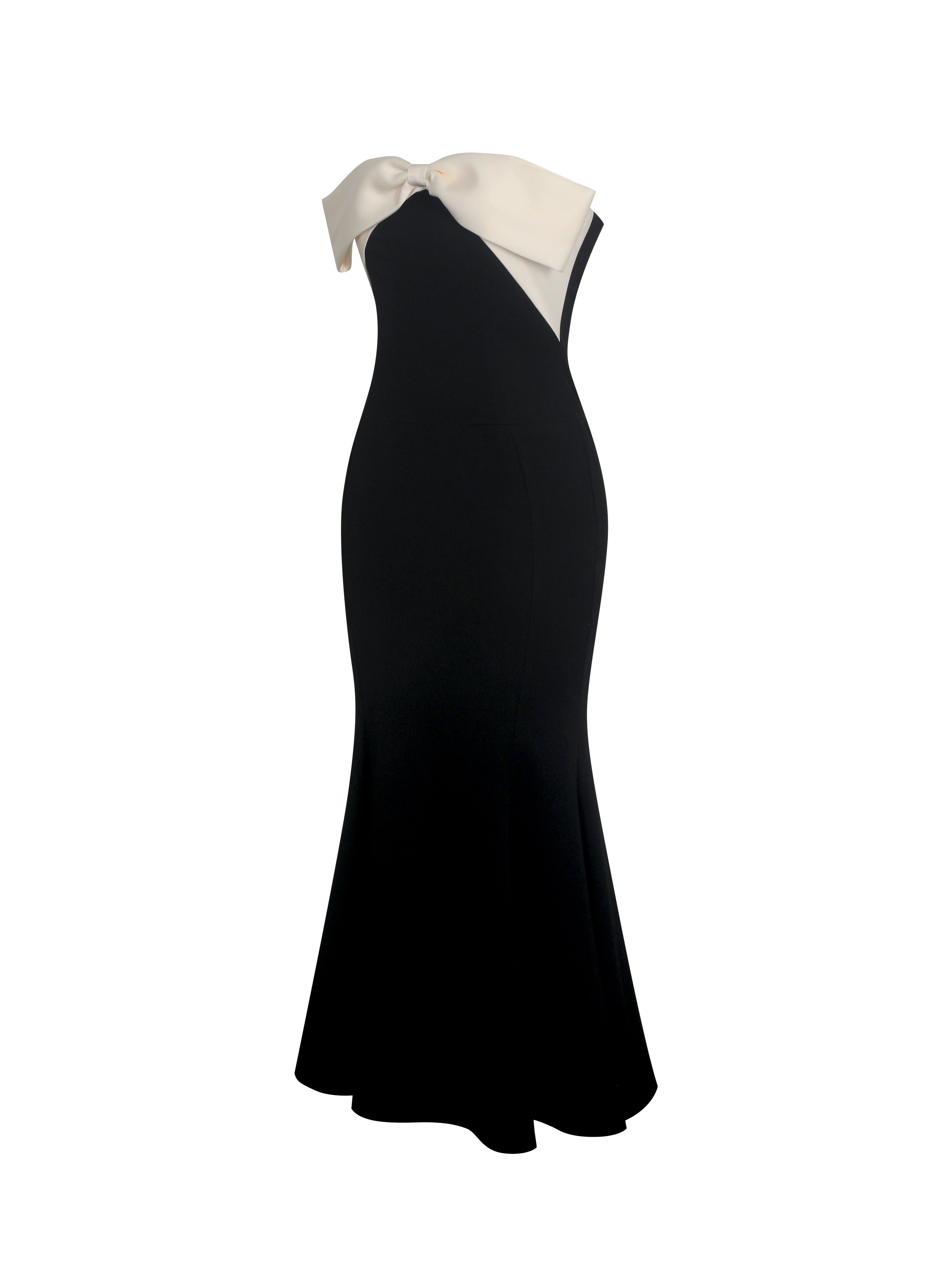 Saige Black Mermaid Maxi Dress with Ivory Bow Bustline